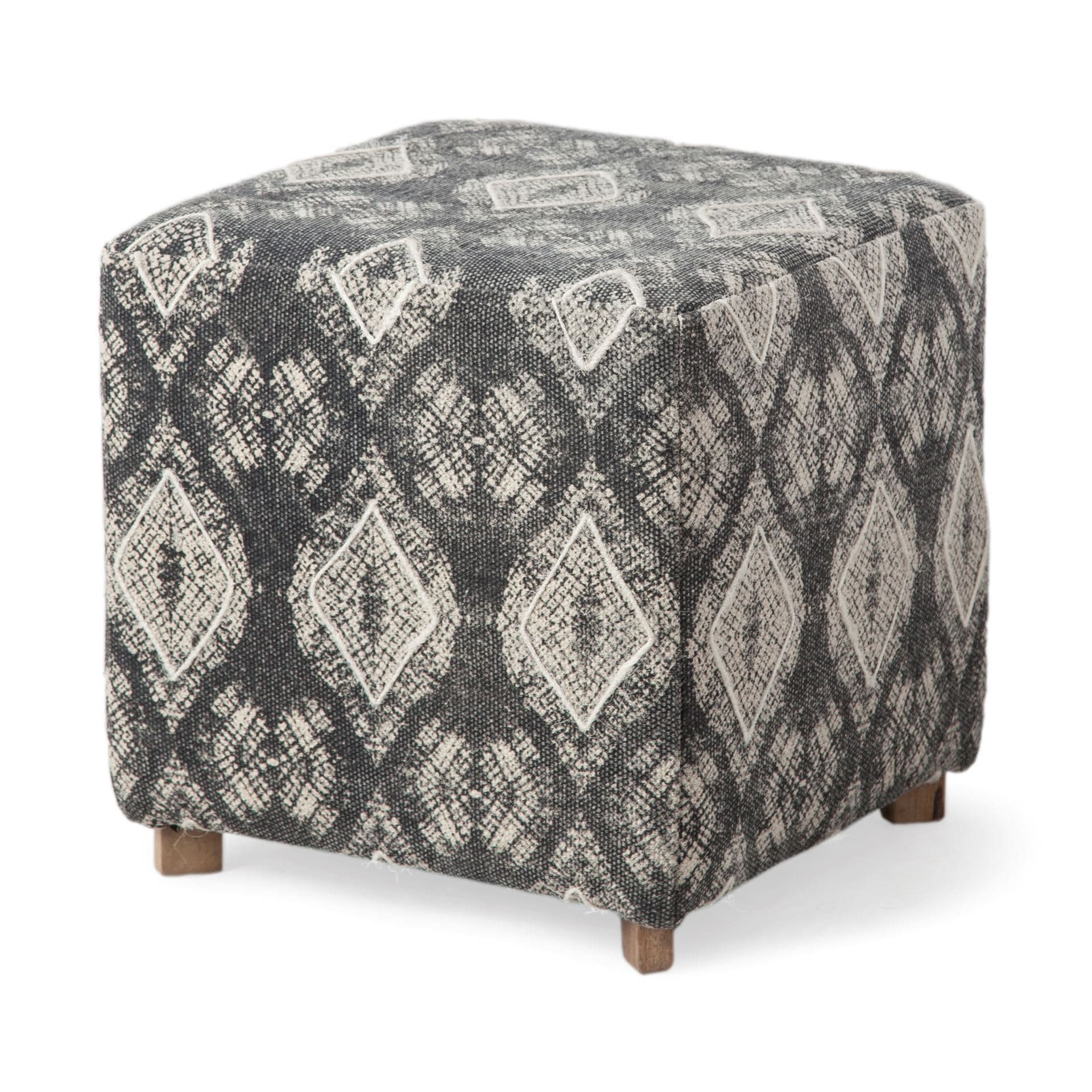 Pallu 18.75"H Dhurrie Cotton Cover w/Four Wooden Legs Ottoman — product photograph