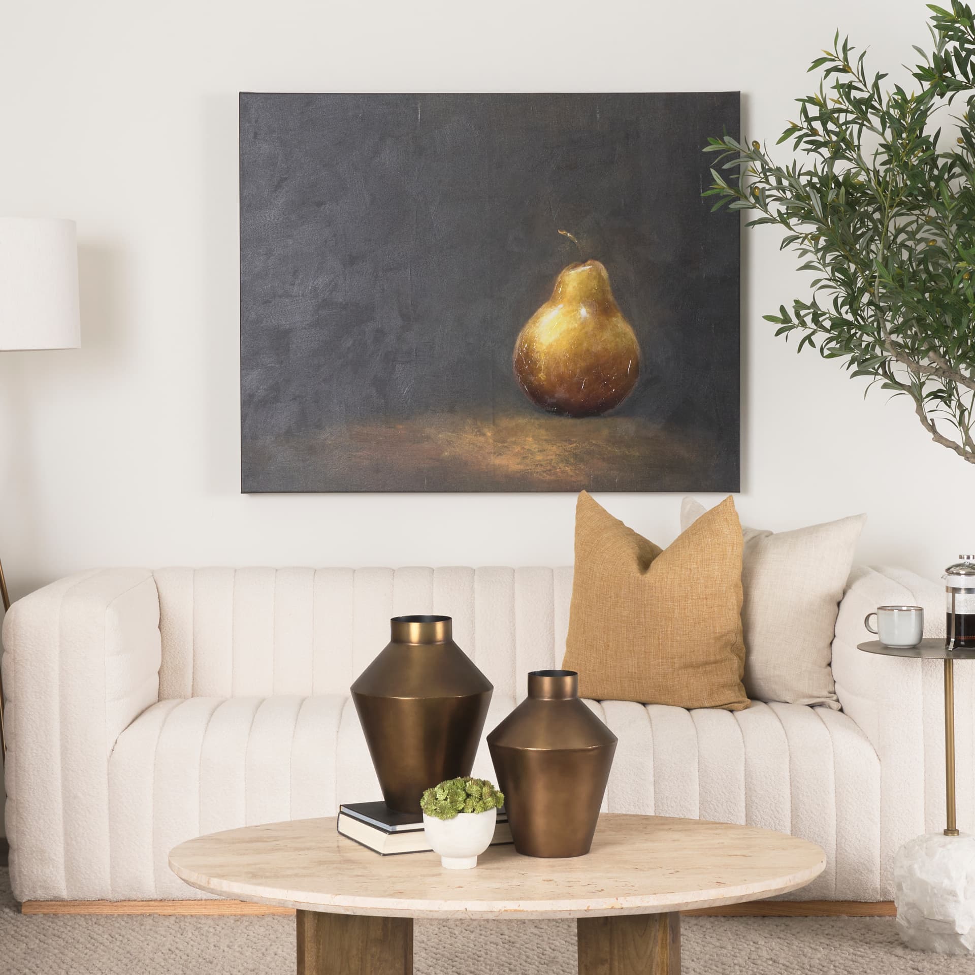 Lonely Pear by Mercana Studio a Hand Embellished Textured Canvas — in a styled room