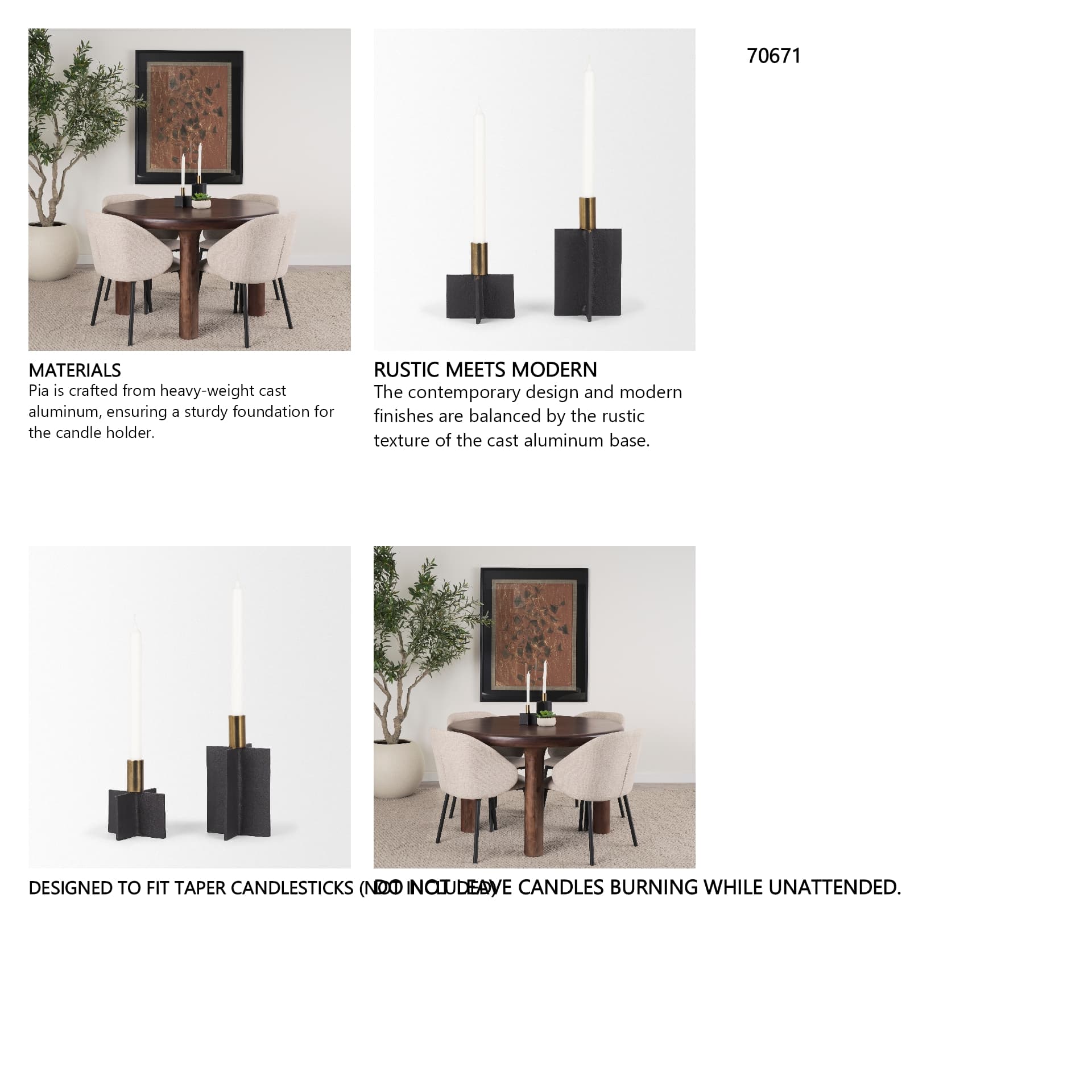 Pia Matte Black w/ Brushed Gold Metal Taper Candleholder (Set of 2) — in a styled room