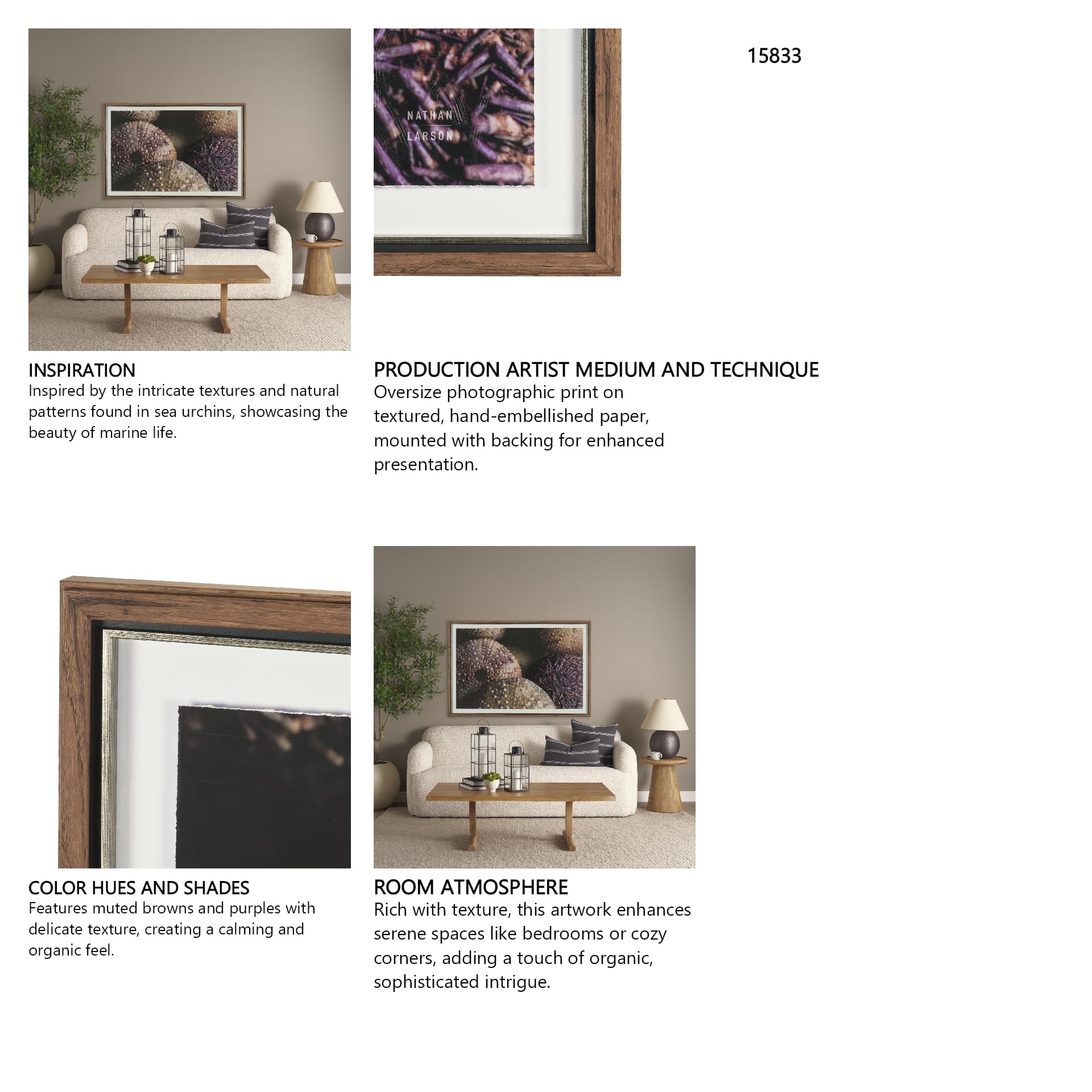 Purple Sea Urchins by Nathan Larson a Hand Embellished Framed Photo Art Print Matted under Glass — in a styled room