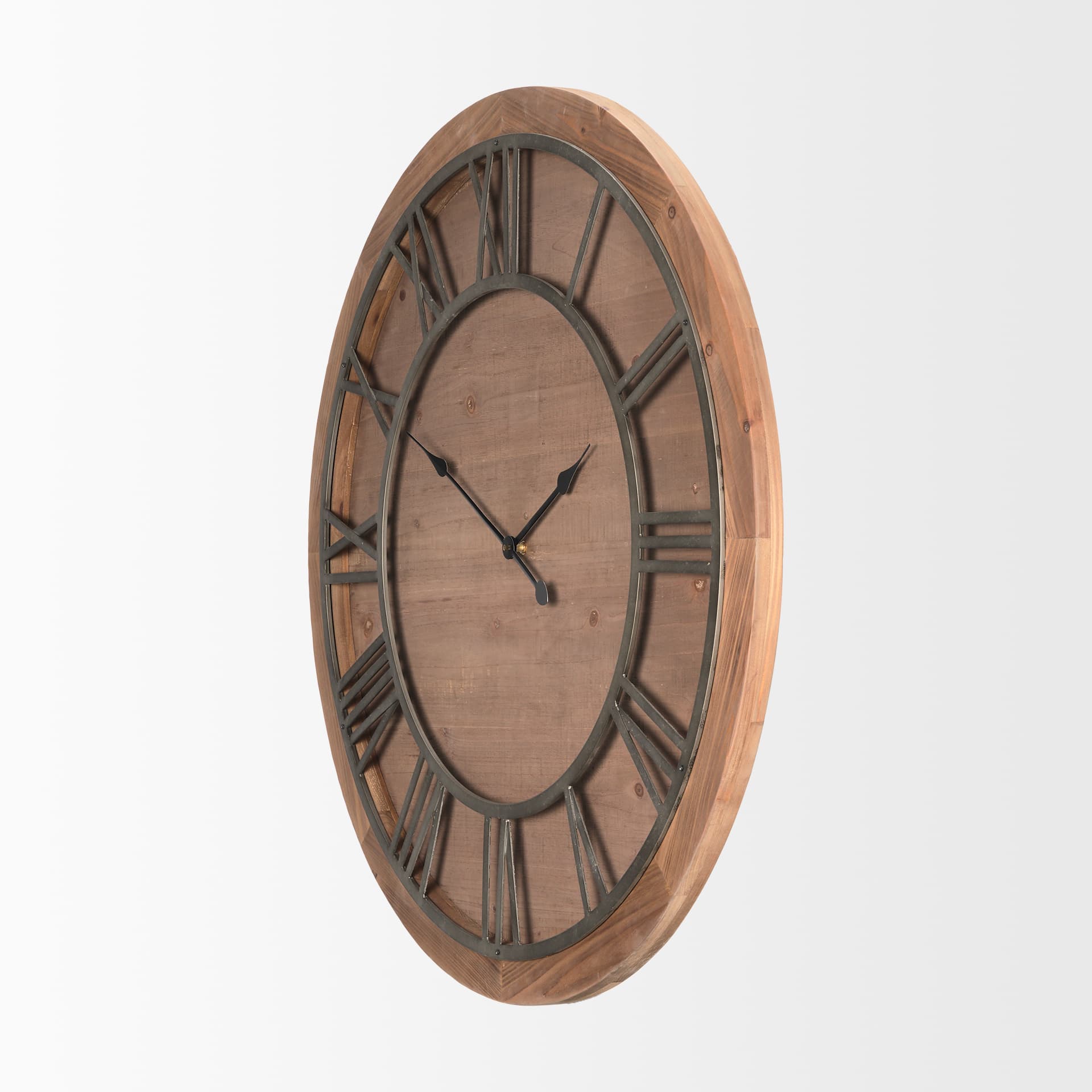 Raul Medium Brown Wood W/ Silver Metal Wall Clock — product photograph