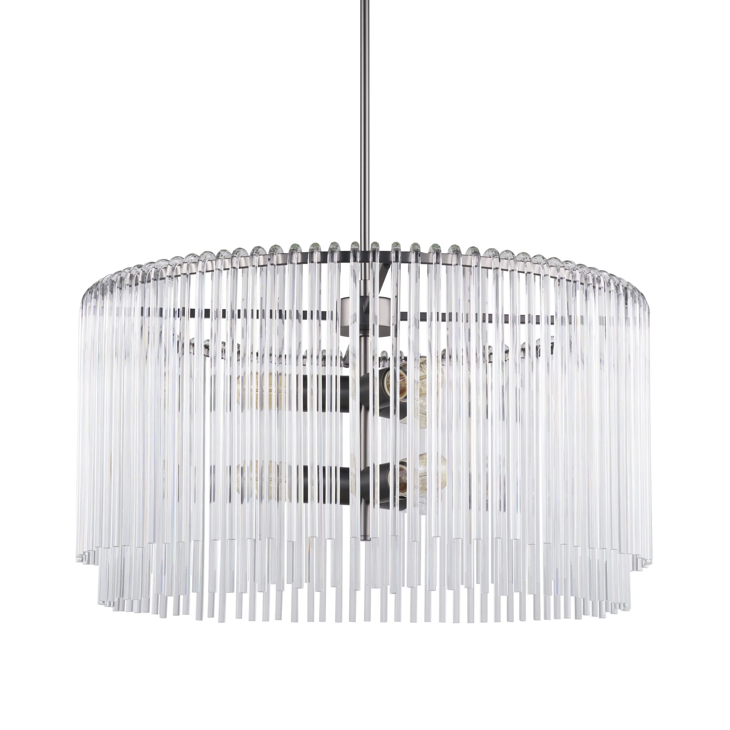 Anna (26"x14") Hanging Gun-Metal w/ Clear Glass Rods Six Bulb Chandelier — product photograph