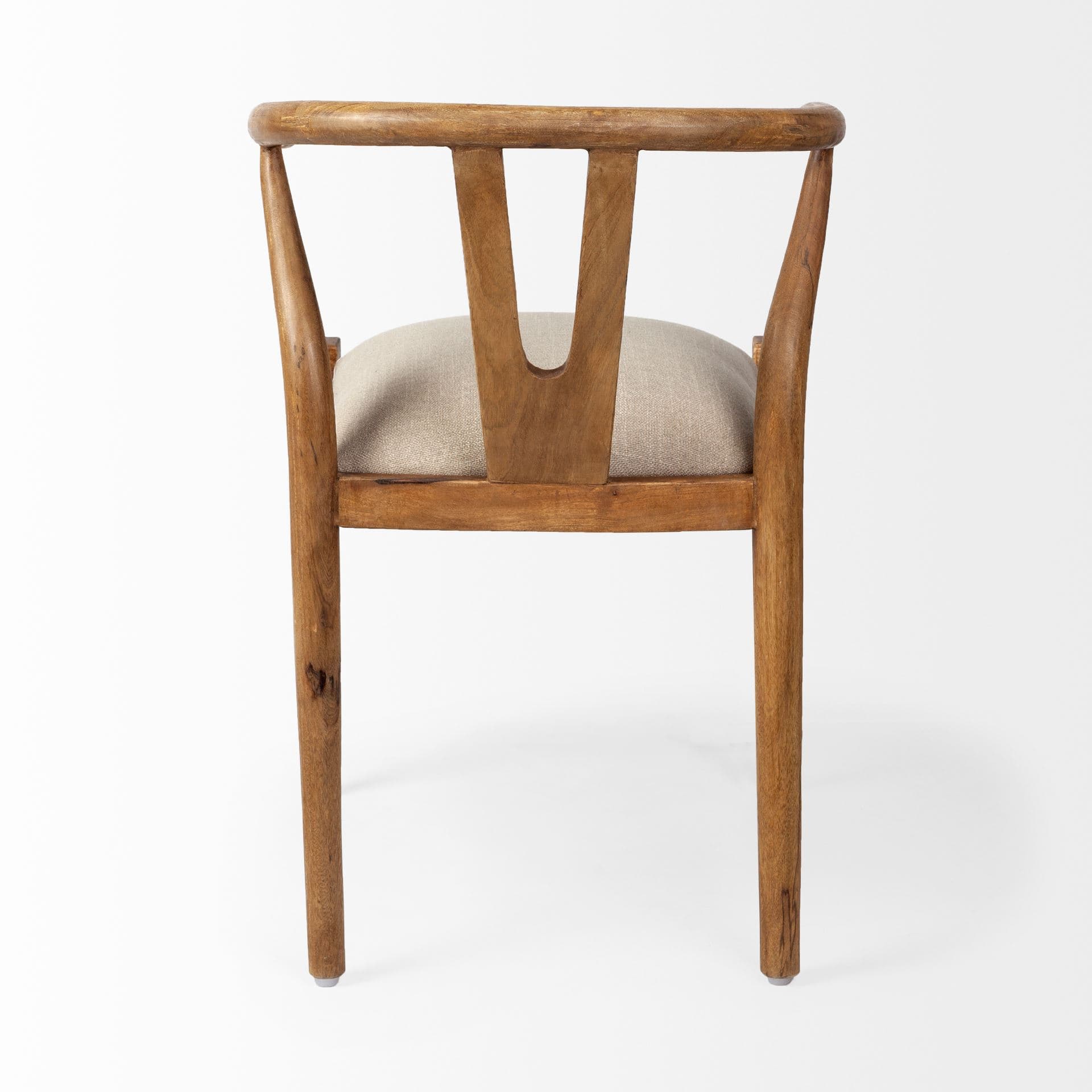 Trixie Curved Back Dining Arm Chair | Cream Fabric w/ Brown Wood — product photograph