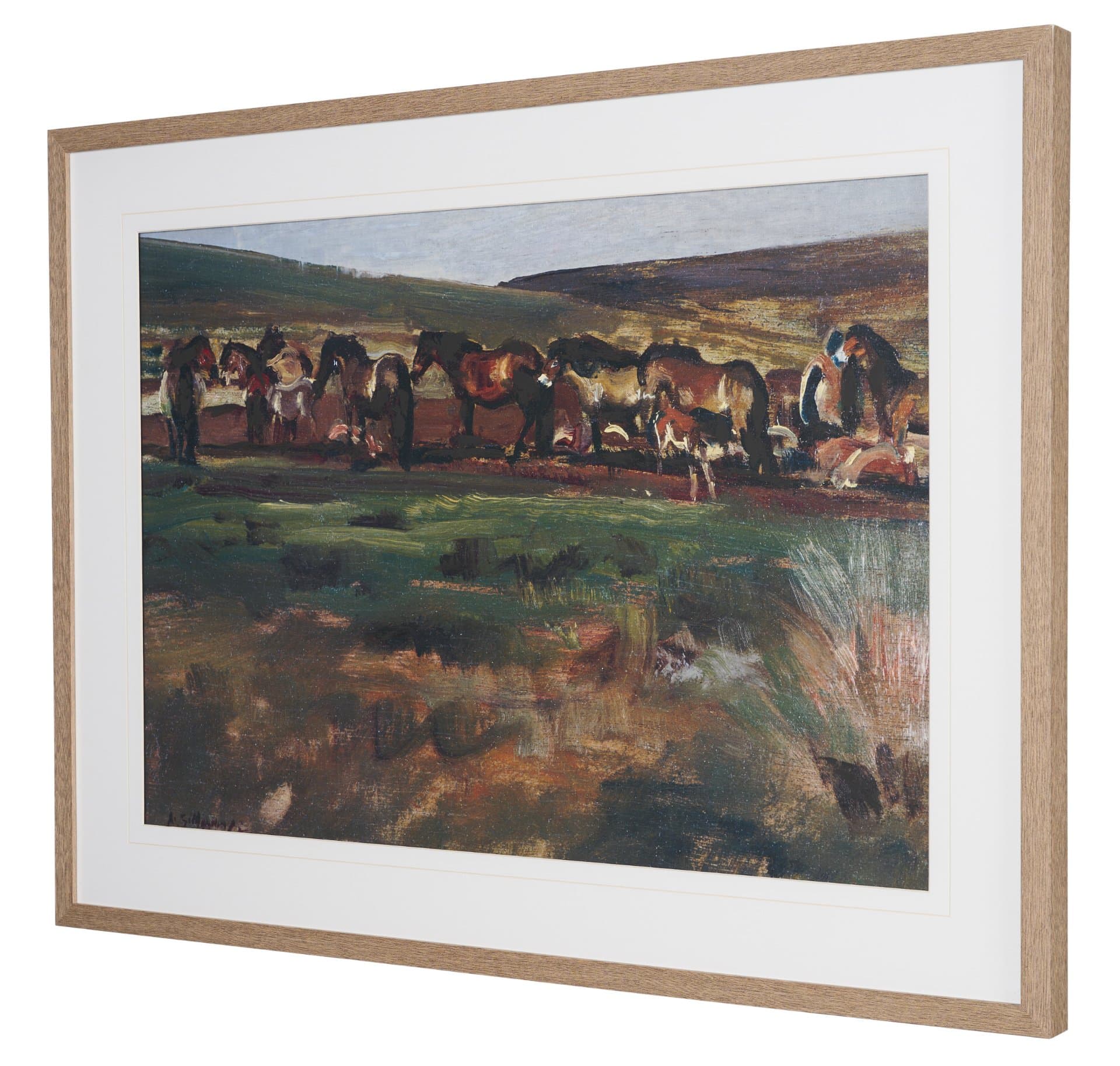 Exmoor Ponies by Sir Alfred Munnings Hand-Embellished Framed Artwork Matted under Glass — product photograph