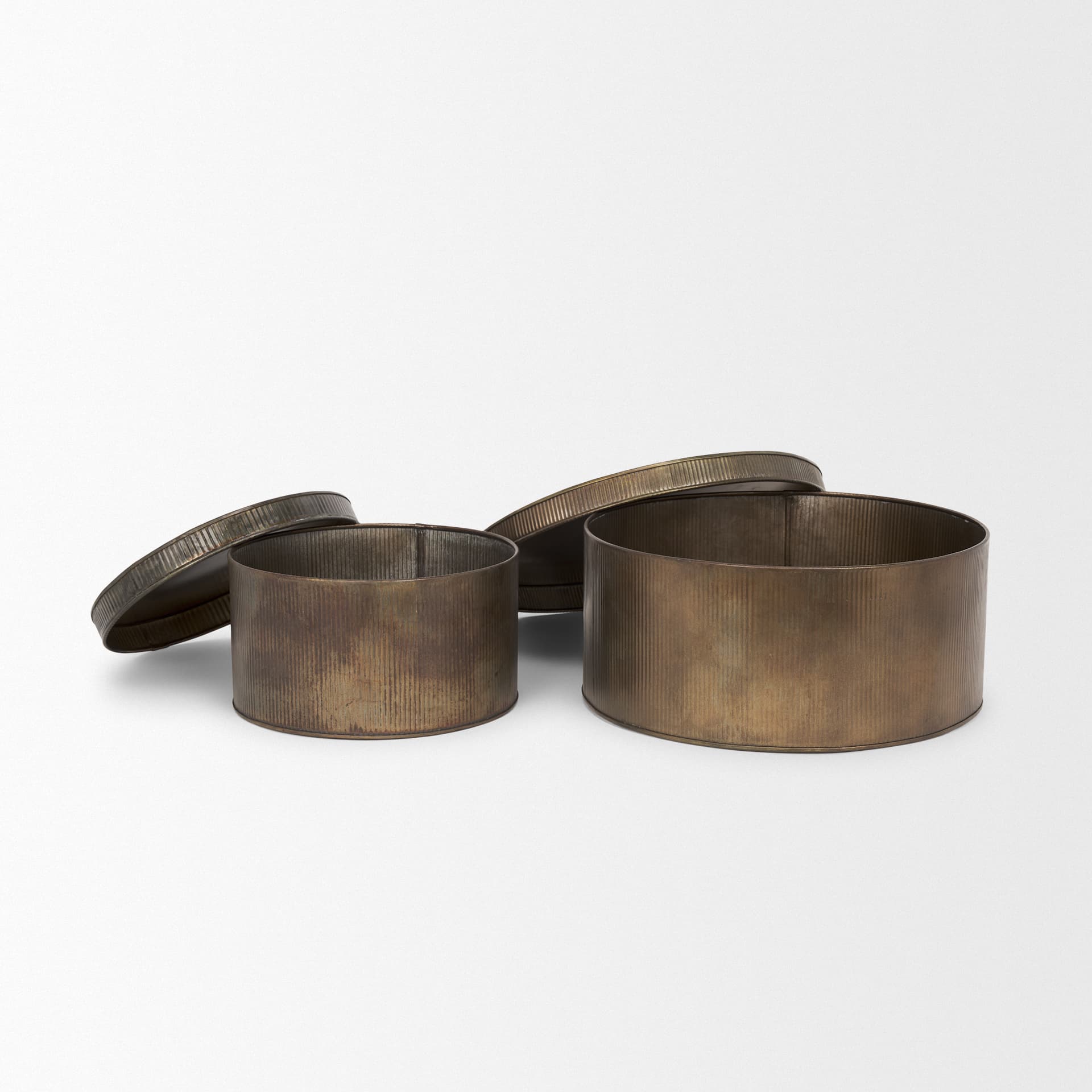 Josephine Round Antique Gold Metal Box (Set of 2) — product photograph