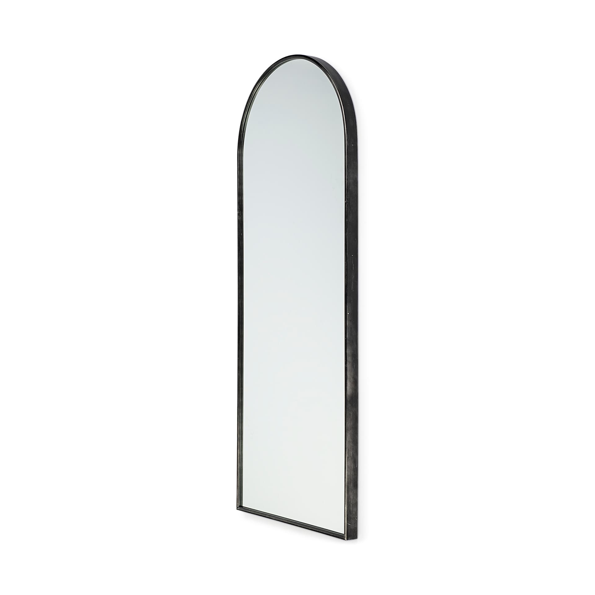 Agatha 28.0L x 2.0W x 70.0H Rounded Arch Black Metal Frame Full Length Mirror — product photograph