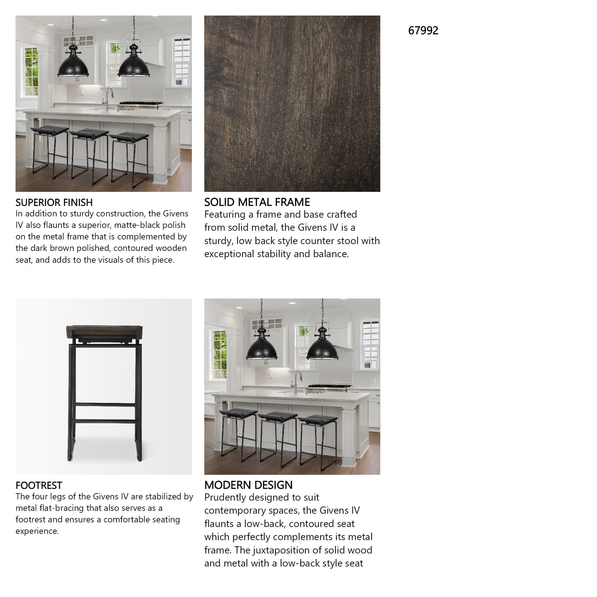 Givens Low Back 26in Seat Counter Stool | Black Wood w/ Black Metal — product photograph