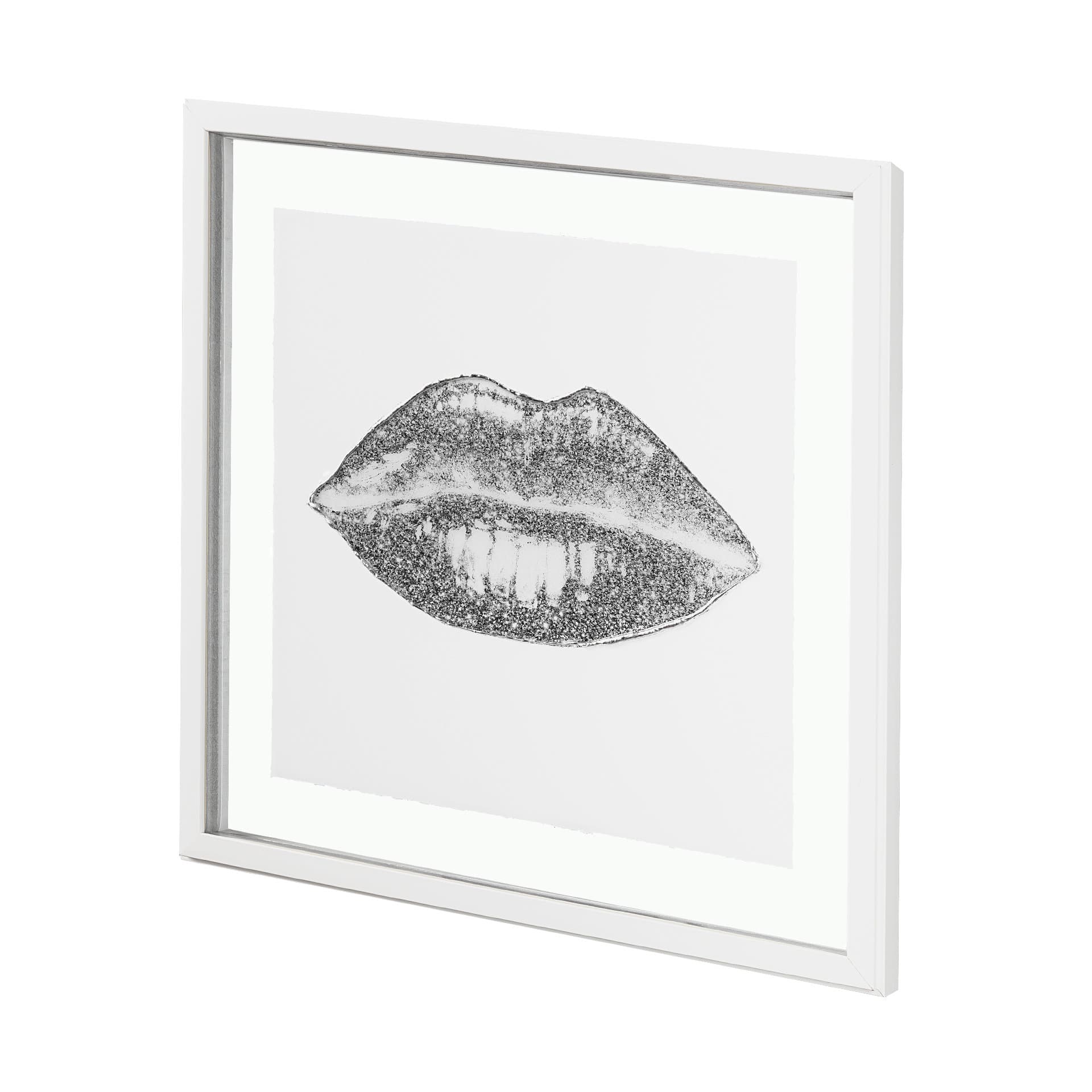 Glitter Lips I Silver by Victoria Barnes Hand Embellished Framed Art Print Matted under Glass — product photograph
