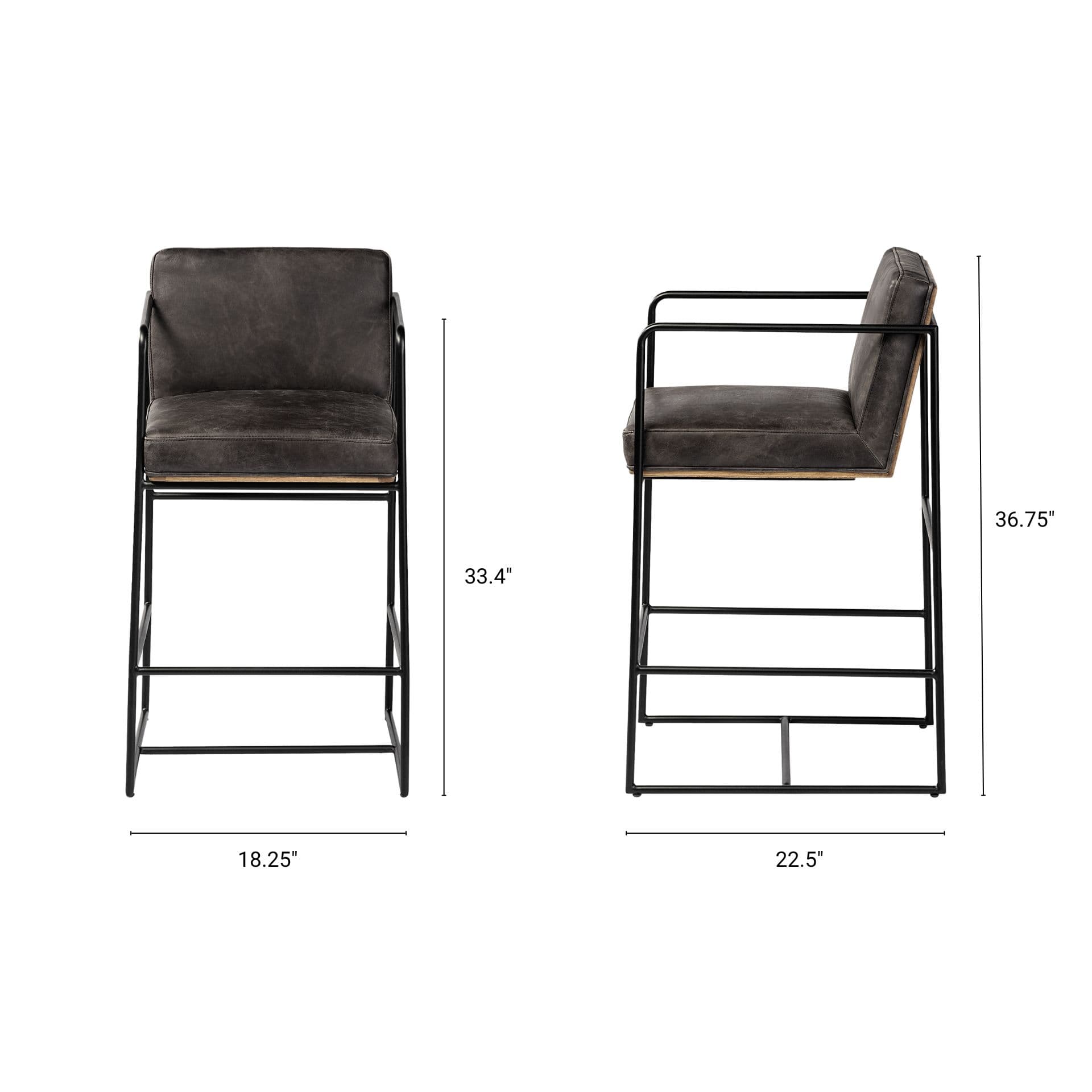 Stamford Backless 36in Seat Counter Stool | Black Leather w/ Metal — product photograph