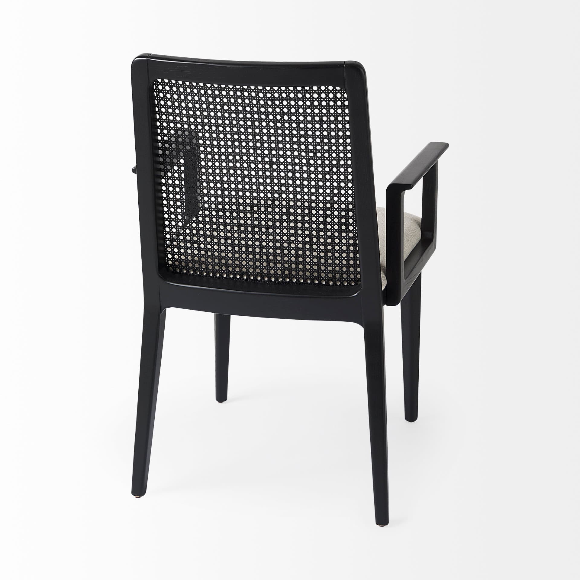 Clara Cane Back Dining Arm Chair | Cream Fabric w/ Black Wood — product photograph