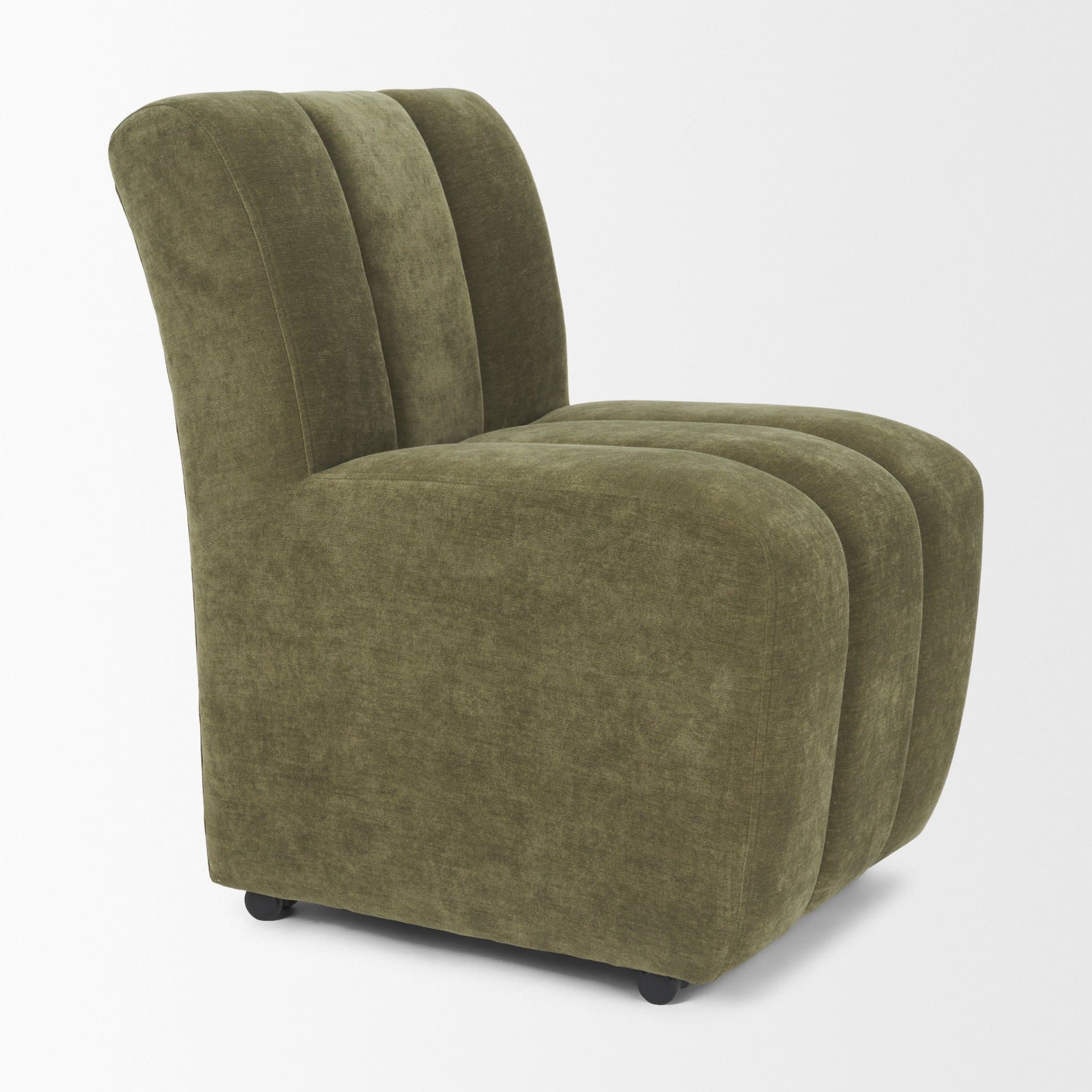 Wilkins Barrel Back Dining Arm Chair | Moss Olive Fabric w/ Wood — product photograph