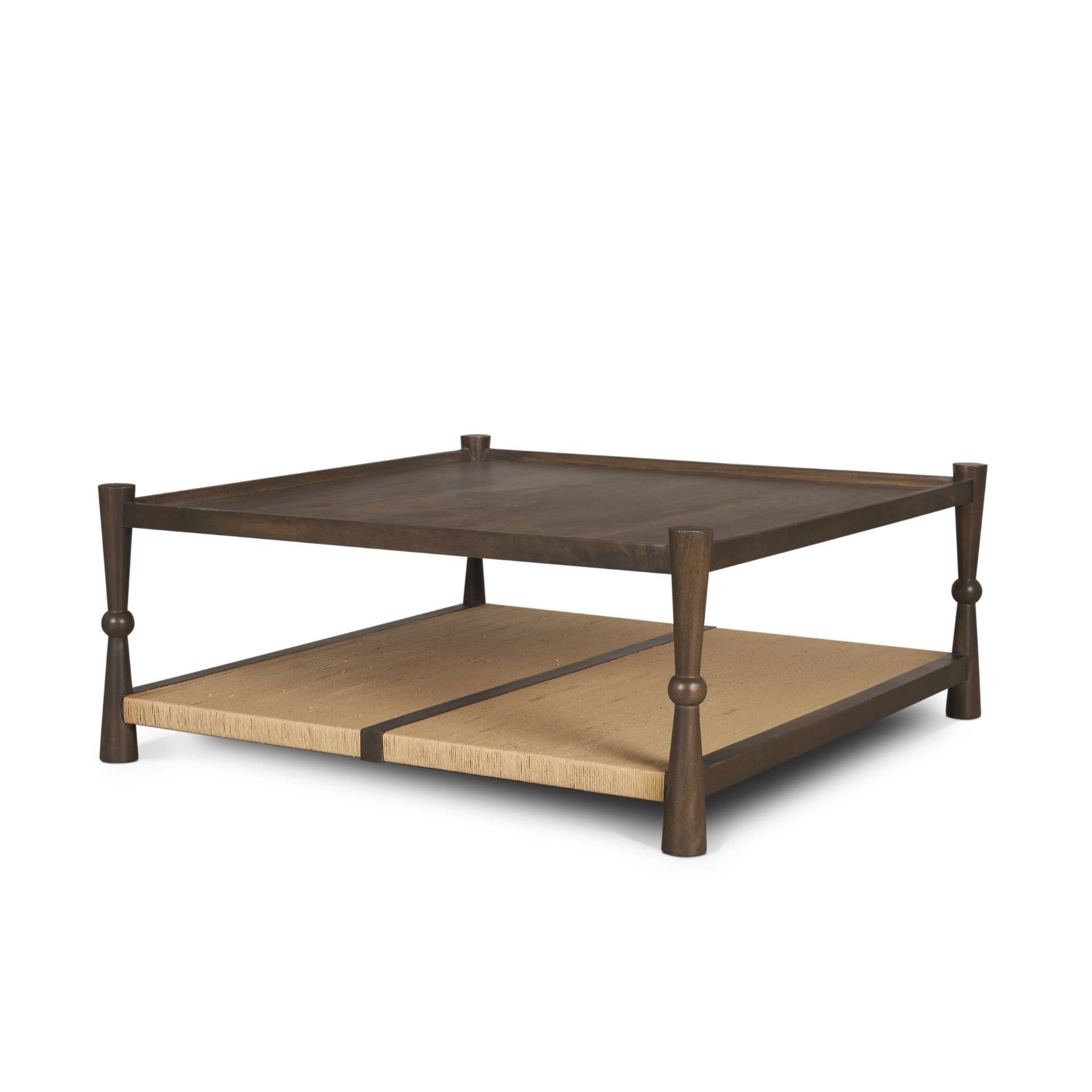 Bondi 42" Dark Brown Wood w/ Paper Rope Shelf Square Coffee Table — product photograph