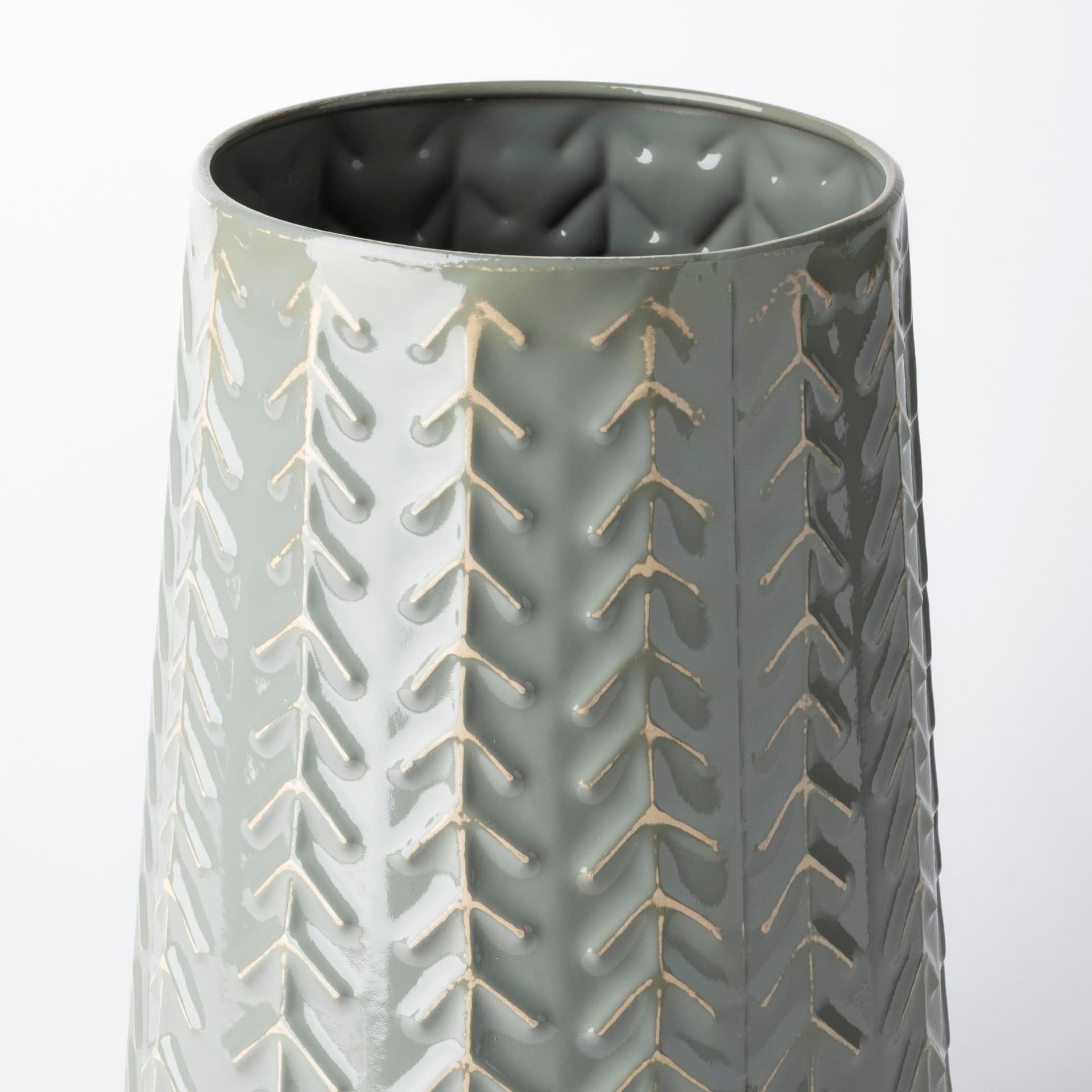 Gemma III Metal Glossy Green/Gray Chevron Vase — product photograph