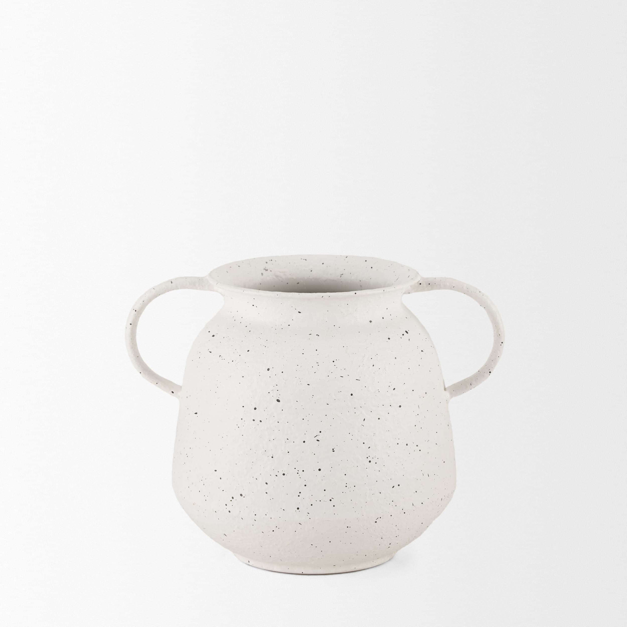 Treva Small White w/ Black Speckles Metal Vase — product photograph