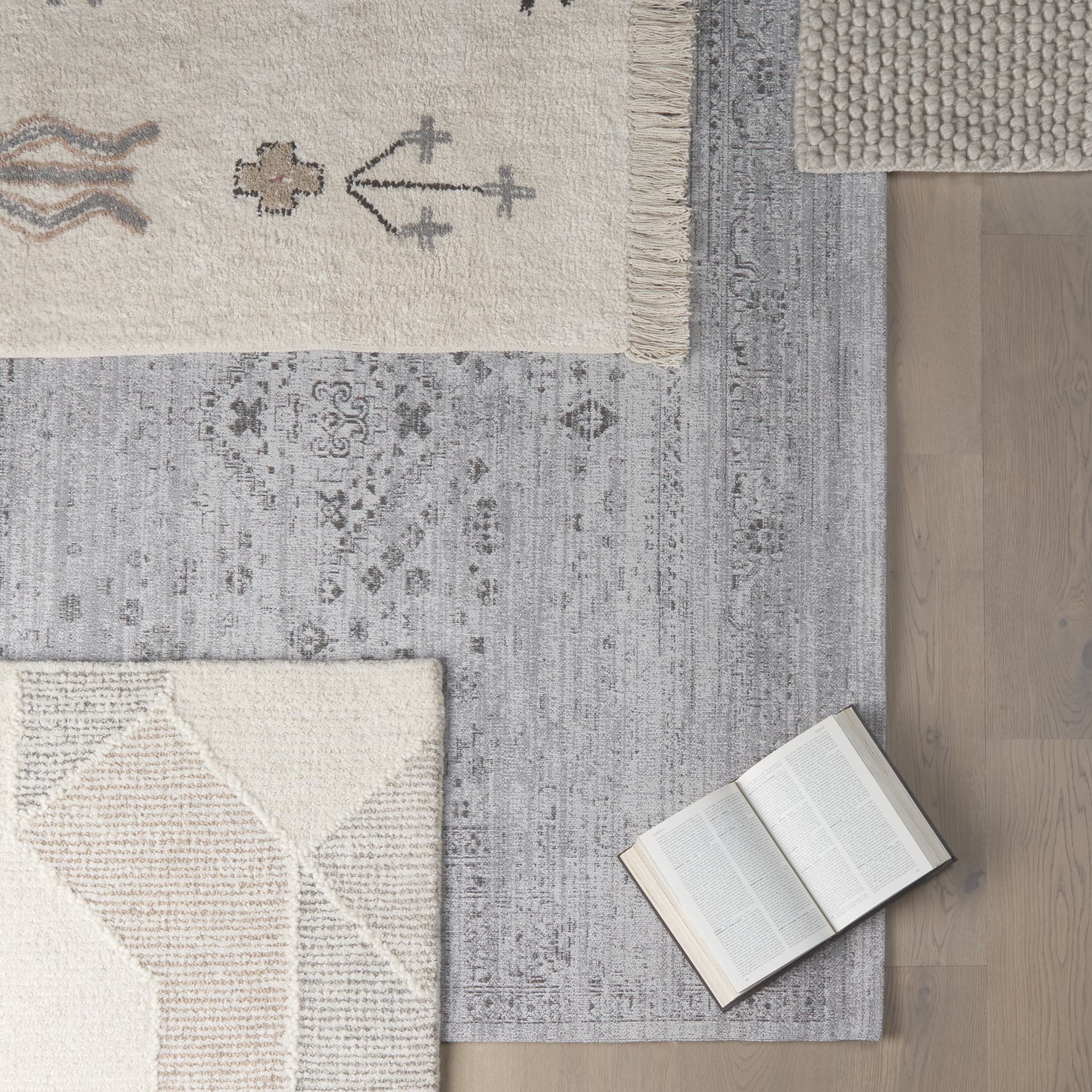 Carla 5x8 Earthy Neutrals Patterned Cotton Area Rug — in a styled room