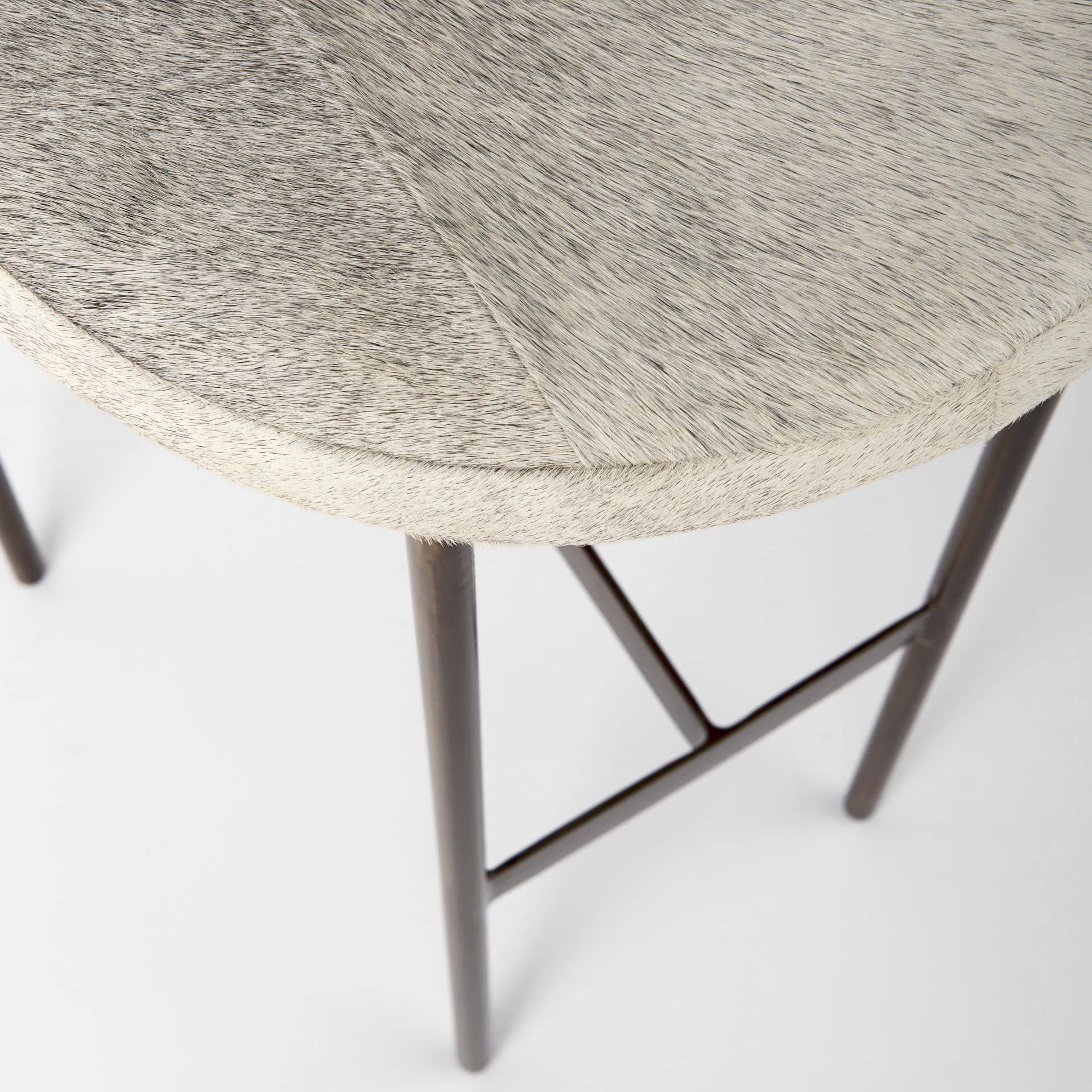 Millie Backless 30in Seat Bar Stool | Gray Hair-On-Hide w/ Gold Metal — product photograph