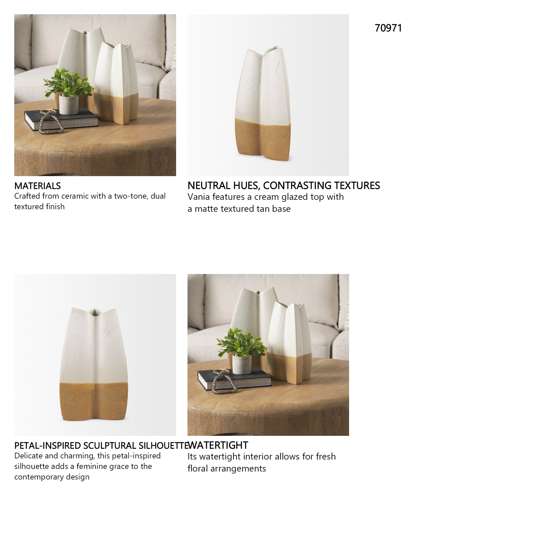 Vania Small Off White w/ Tan Textured Ceramic Vase — in a styled room