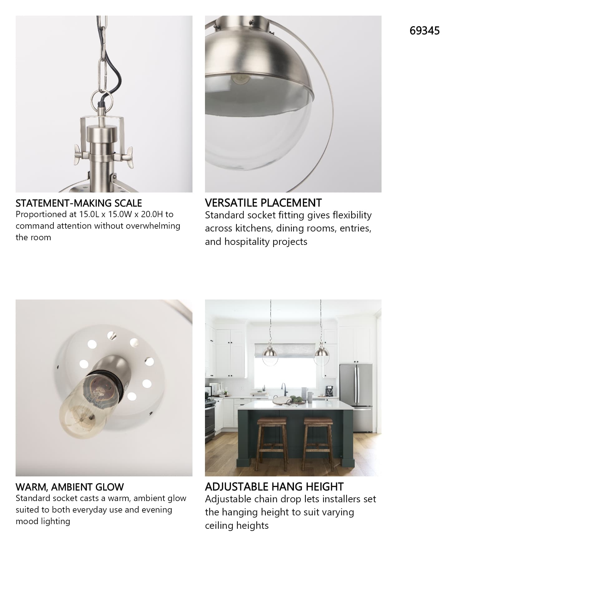 Leighton 15.0L x 15.0W x 20.0H Antique Nickel Pendant Light — in a styled room