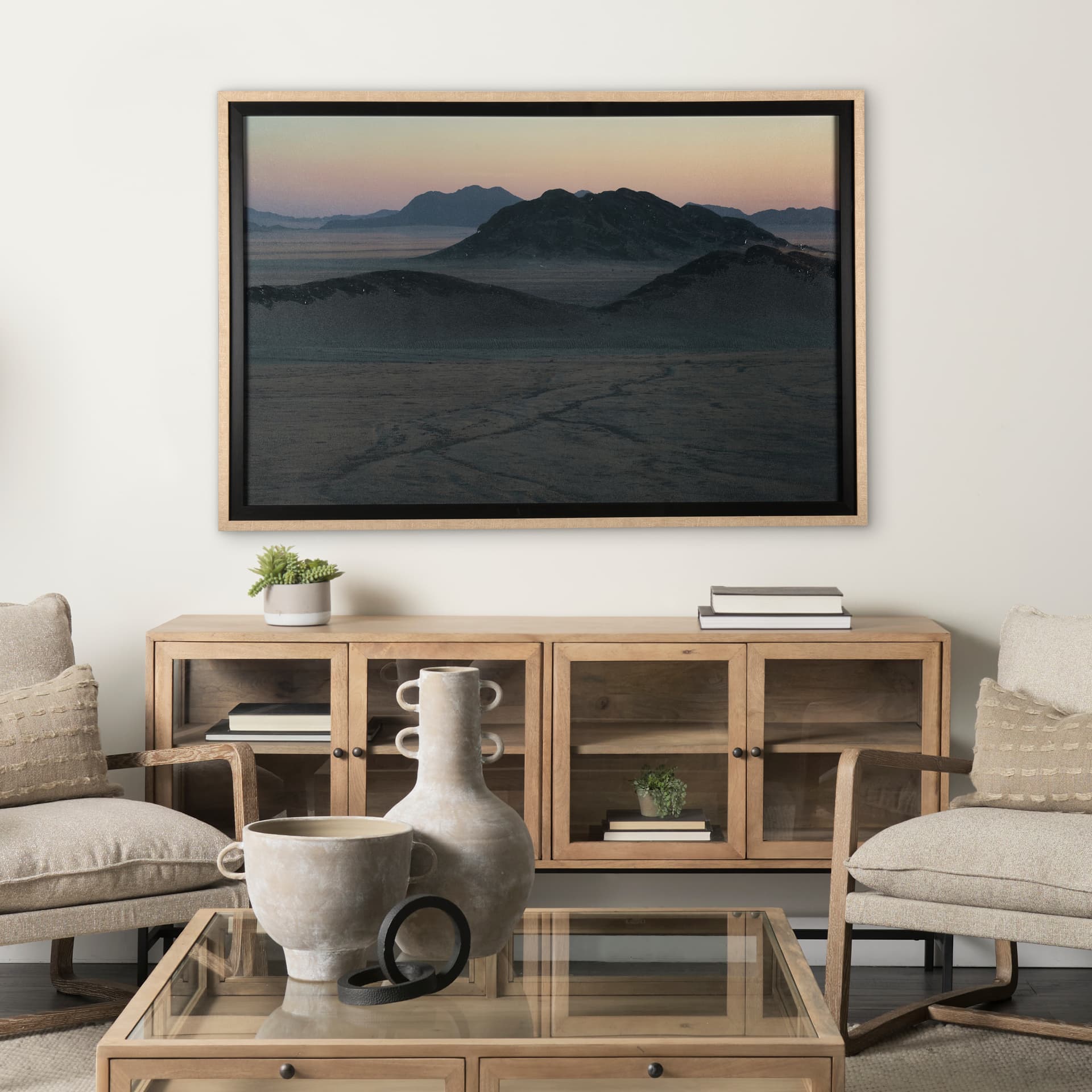Namib Naukluft Park at Sunset by Mercana Studio Hand Embellished Framed Art Photo Matted under Glass — in a styled room