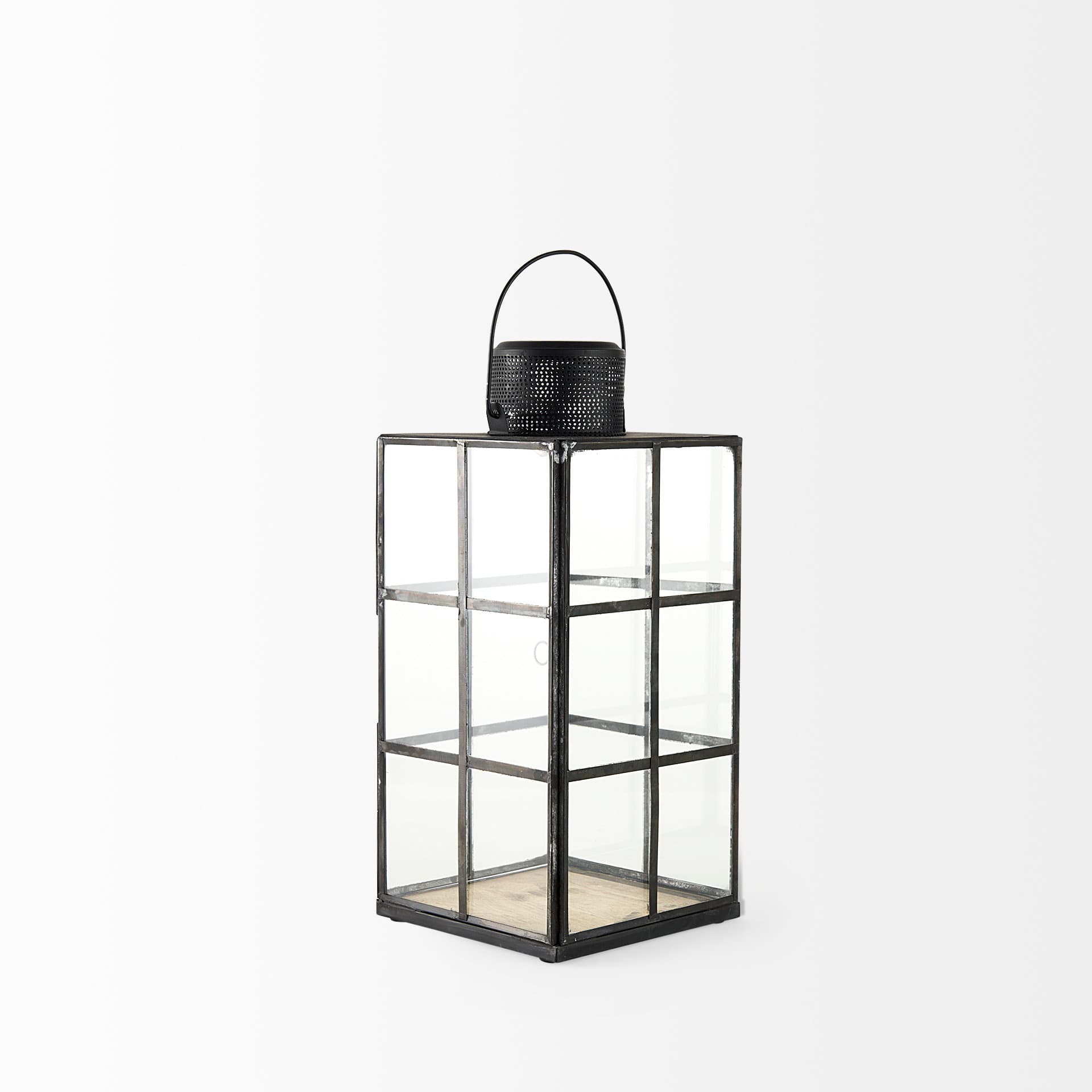 Gamfield 6.1L x 6.1W x 13.4H Medium Black Metal and Glass Lantern — product photograph