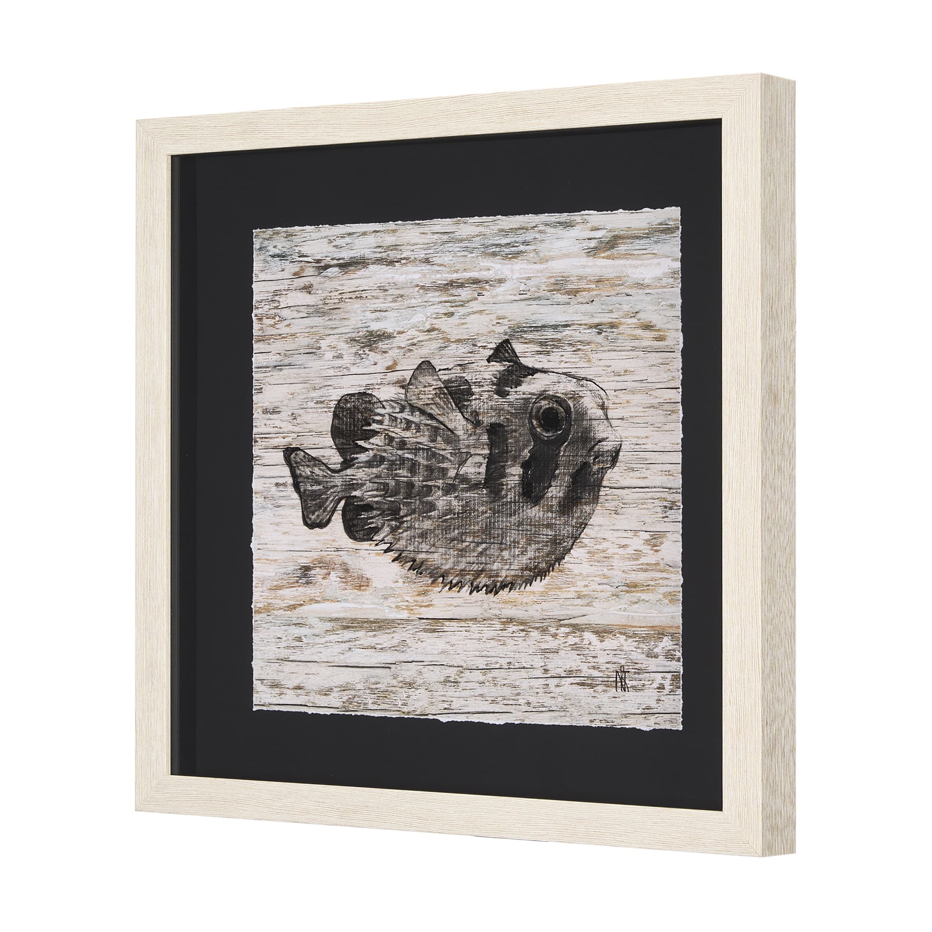 Wood Grain Fish III by Mercana Studio Hand Embellished Textured Framed Art Print Matted under Glass — product photograph