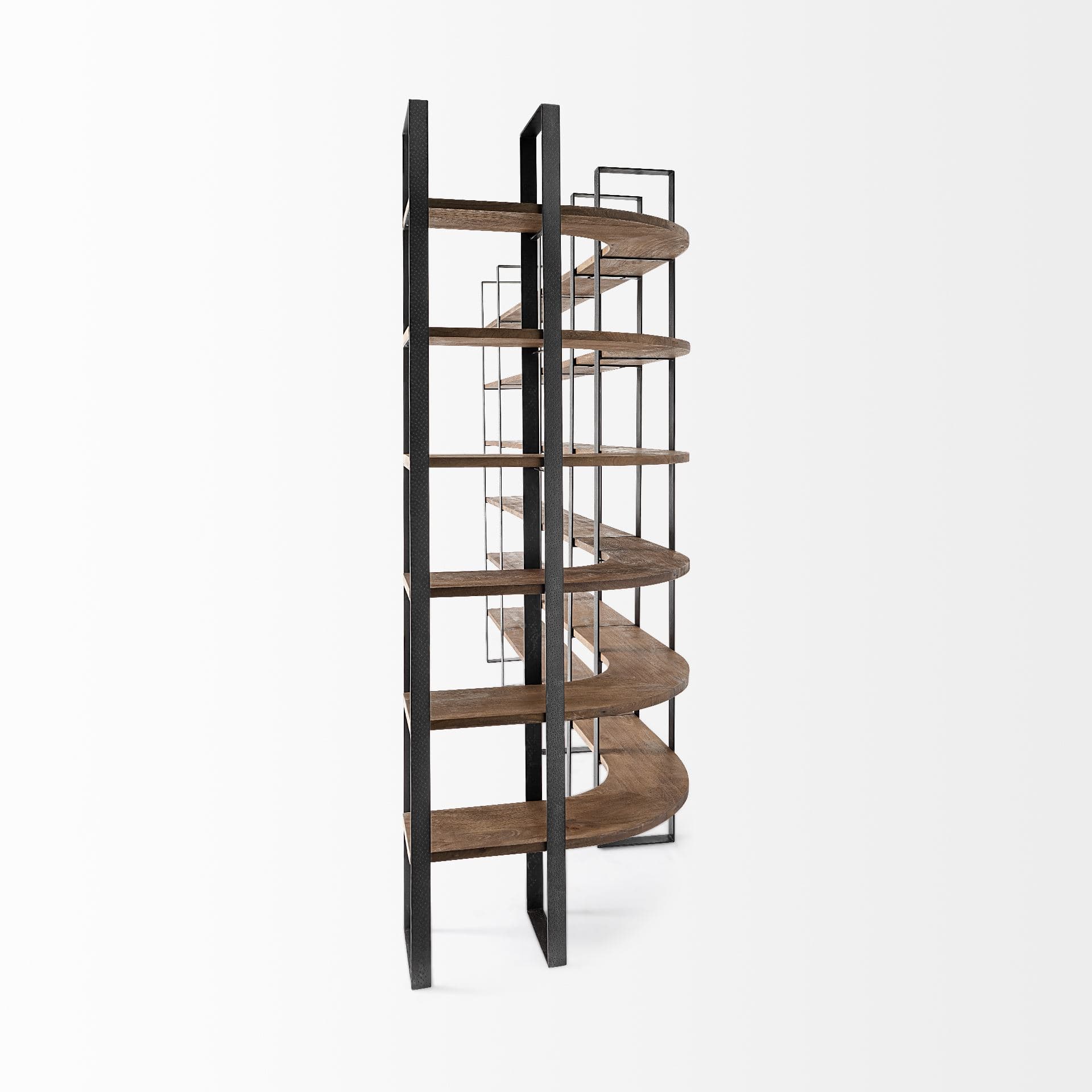 Taunton II 80L x 10.5W x 90H Dark Brown Wood And Black Iron Six Shelving Unit — product photograph