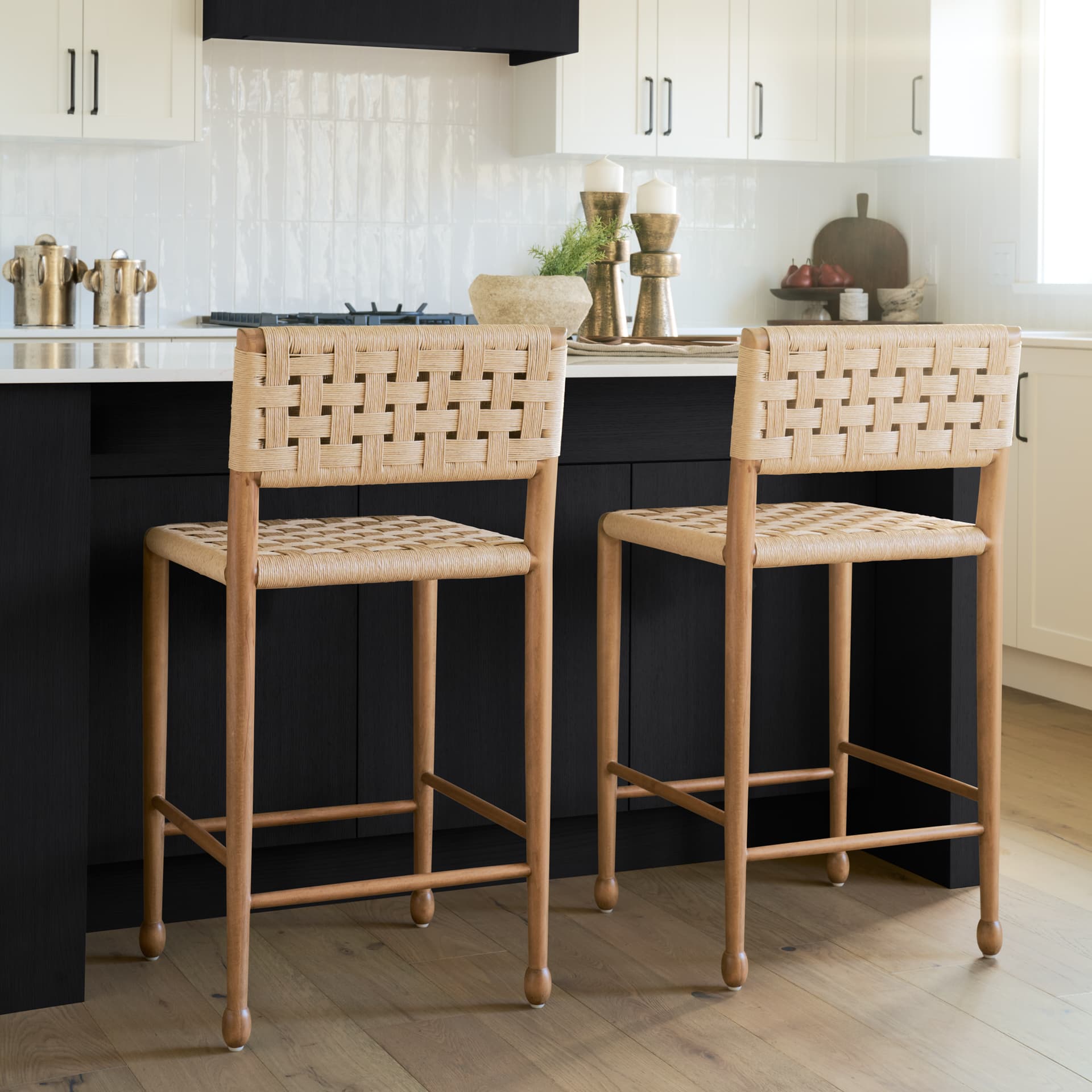 Brinley Backless 39in Seat Counter Stool | Paper Rope w/ Brown Wood — product photograph