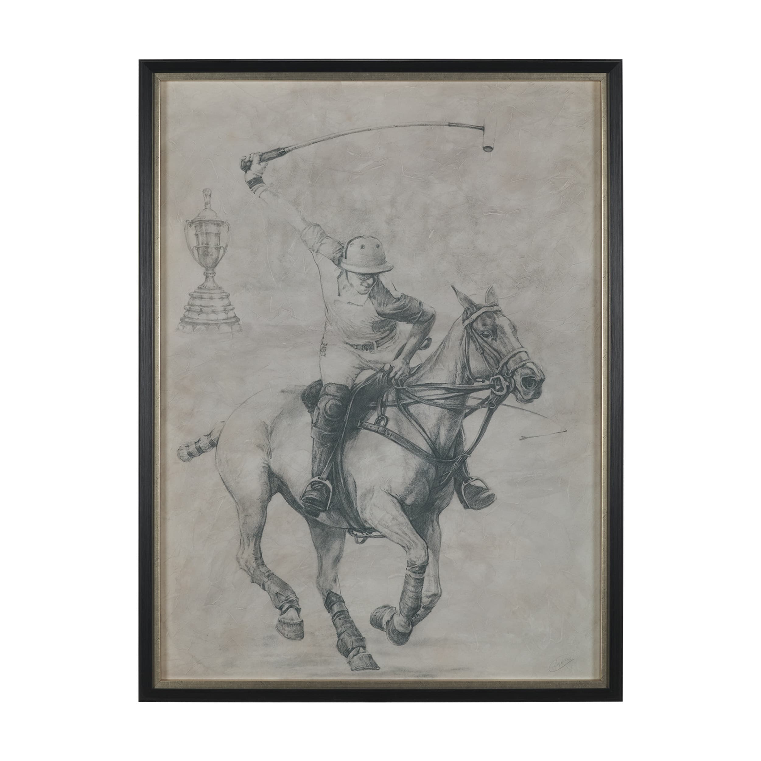 Polo Player I by Mercana Studio a Hand Embellished Textured Framed Art Print Matted under Glass — product photograph