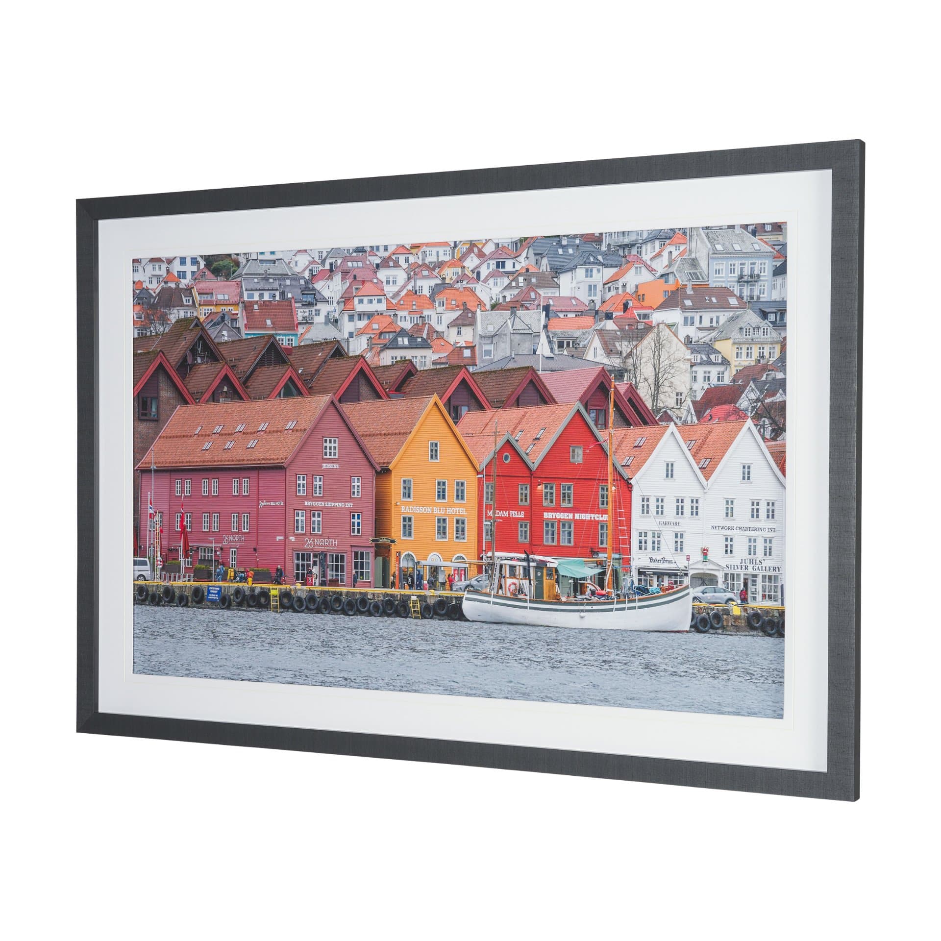 Waterfront in Bergen, Norway by Richard Silver Textured Framed Photo Print Matted under Glass — product photograph