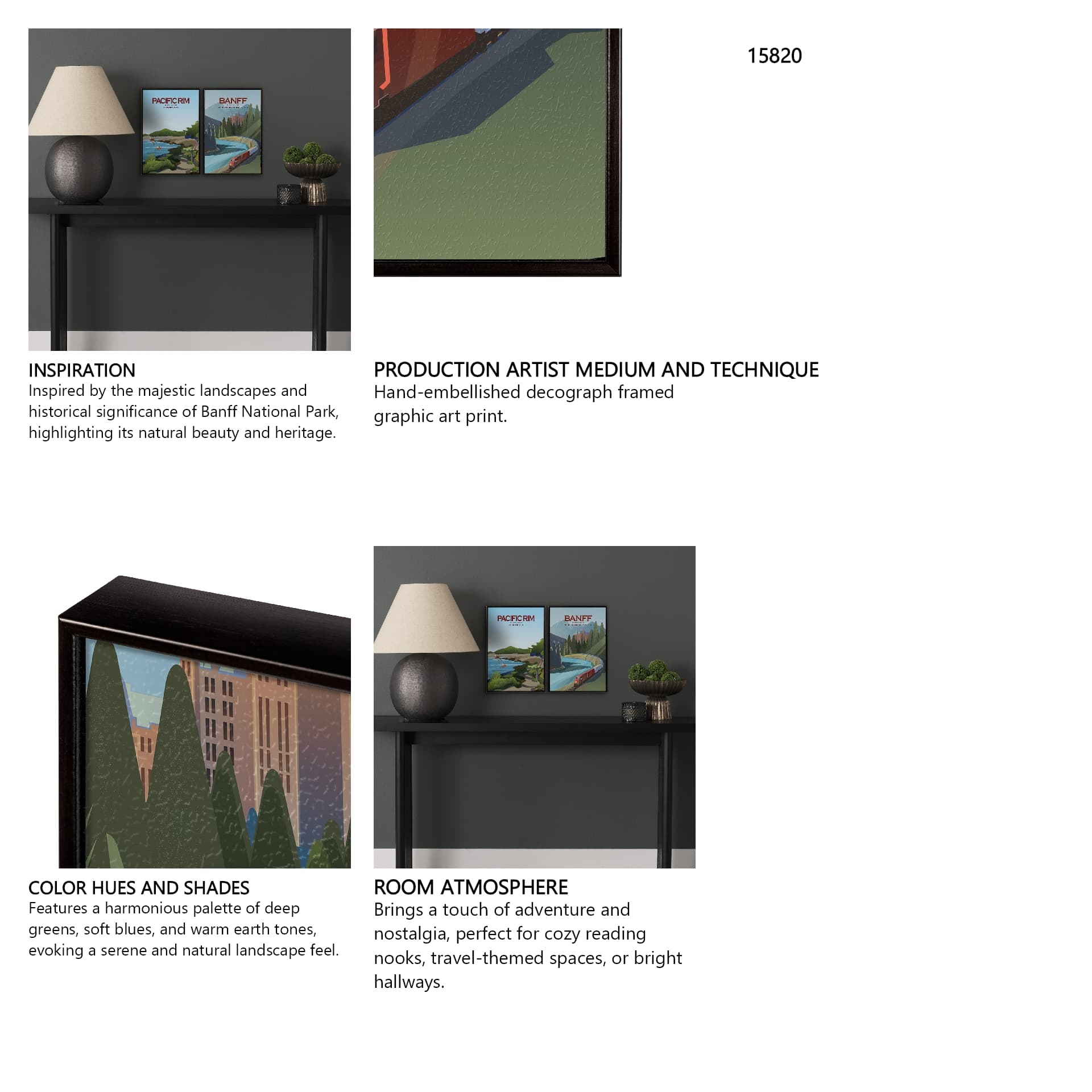 Banff Go Canada (SM) by Mercana Studio a Hand Embellished Decograph Framed Art Print — in a styled room