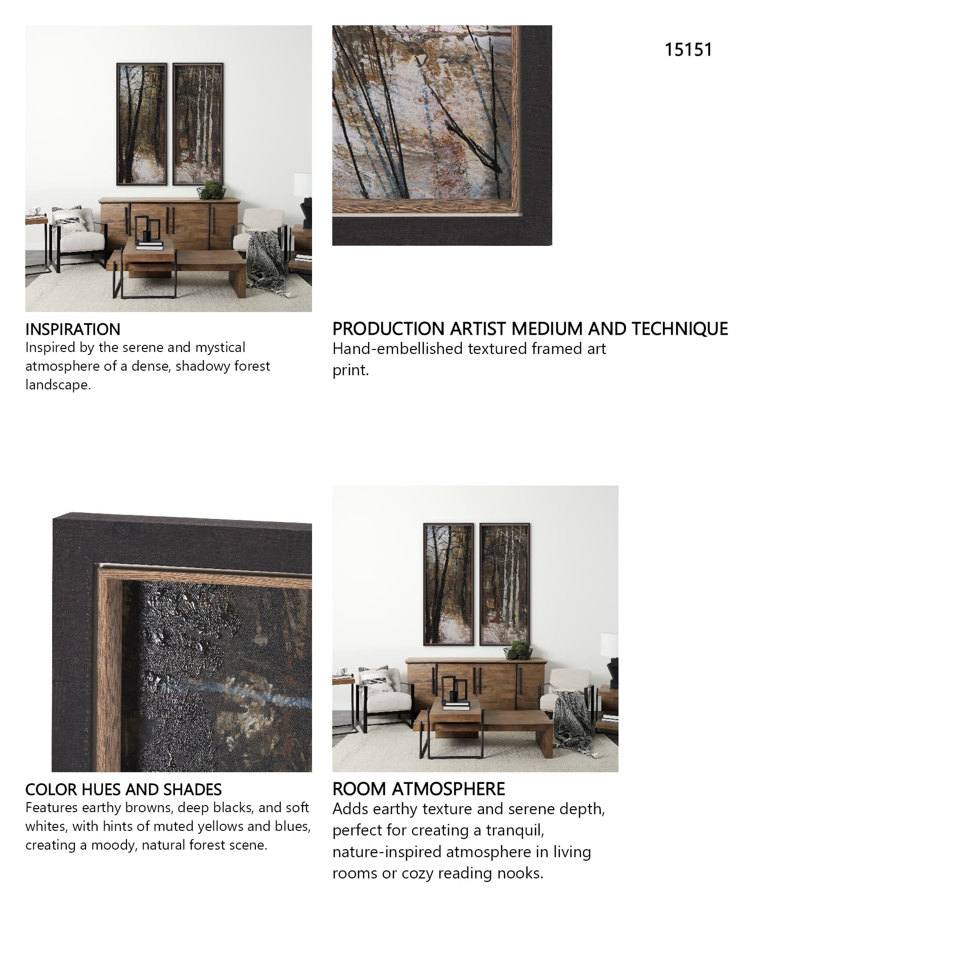 Forest View V by Mercana Studio a Hand Embellished Textured Framed Art Print — in a styled room