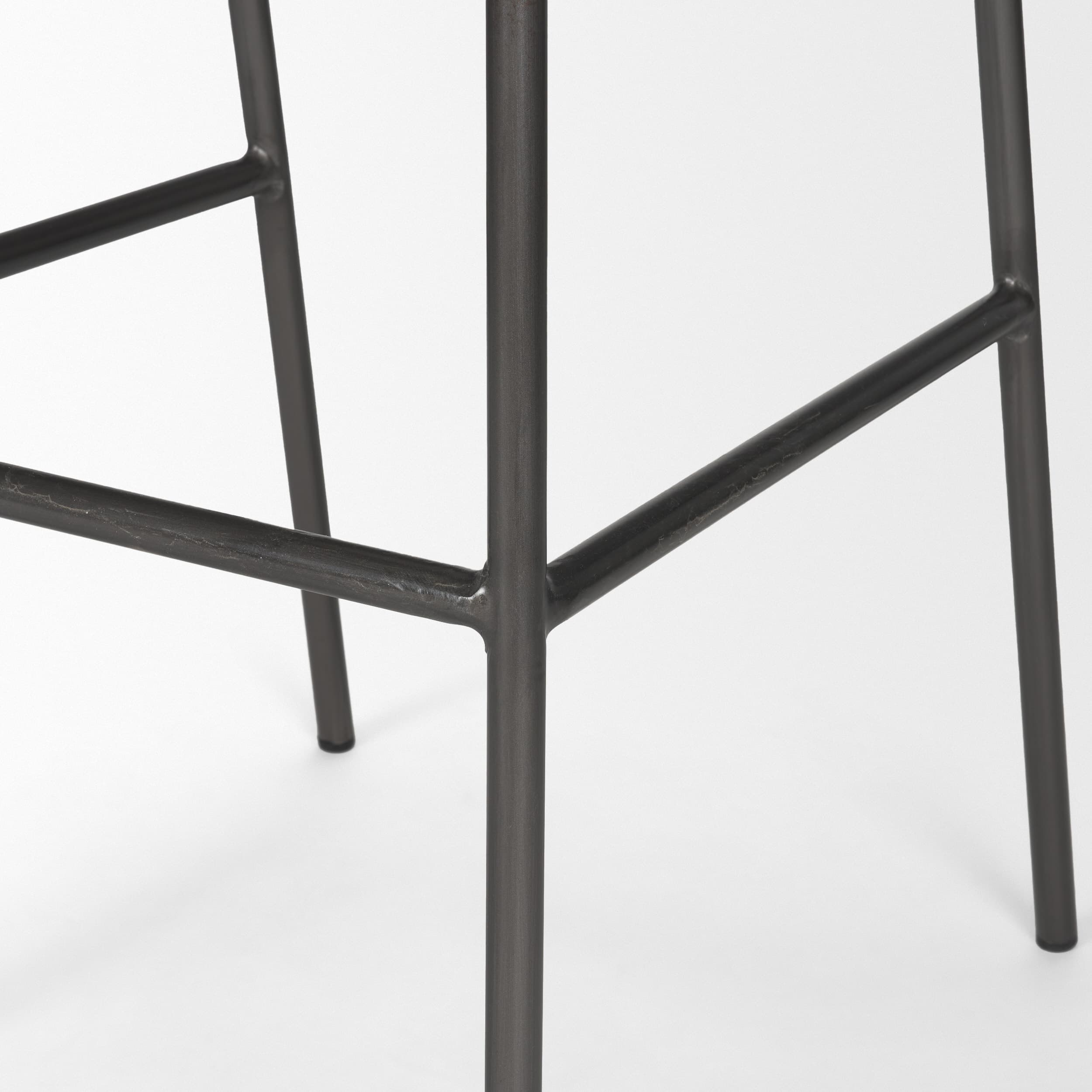 Kavalan Low Back 37.5in Seat Bar Stool | Ebony Leather w/ Black Metal — product photograph