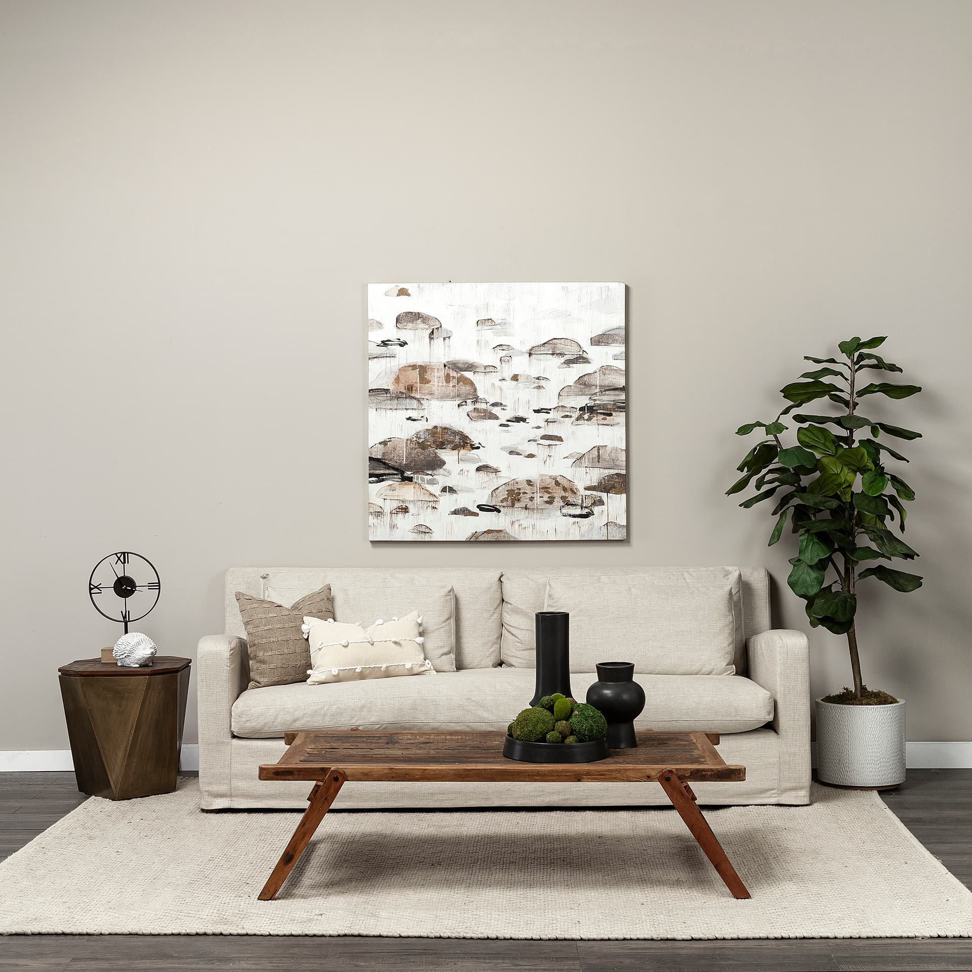 Esagono Octagonal Gold Metal-Clad Reclaimed Wood End/Side Table w/ Storage — product photograph