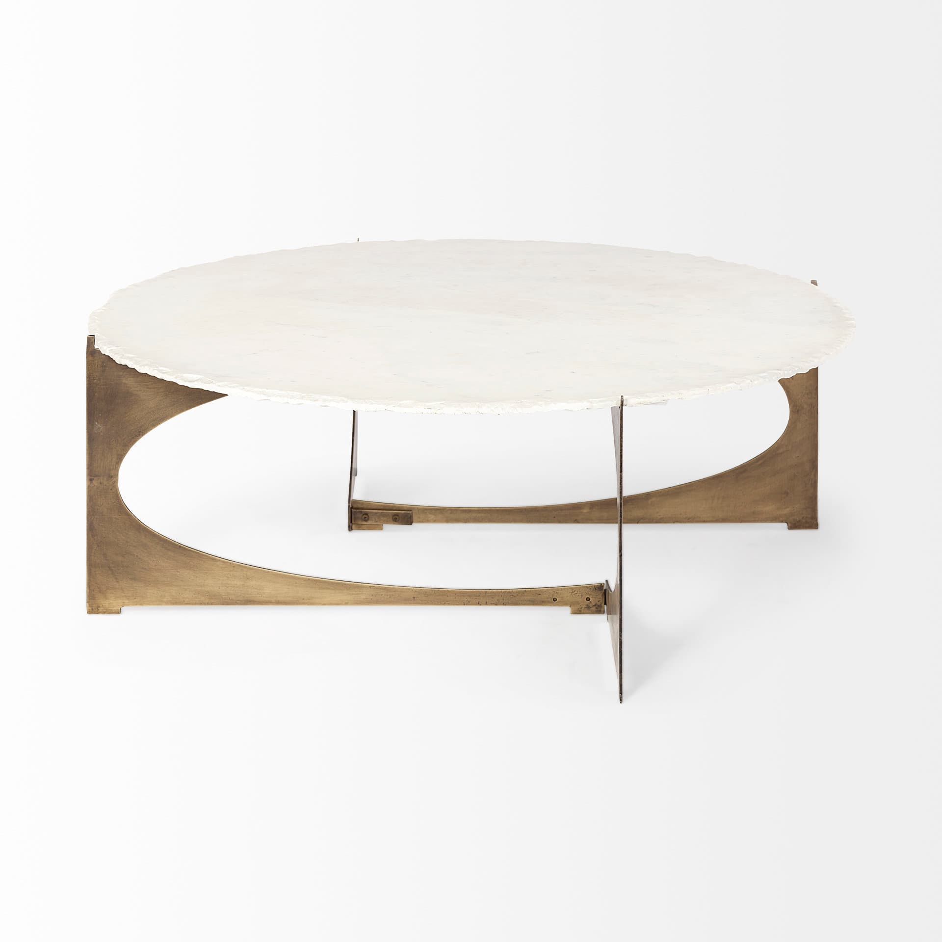 Reinhold 49" Round White Marble Top Gold Metal Base Coffee Table — product photograph
