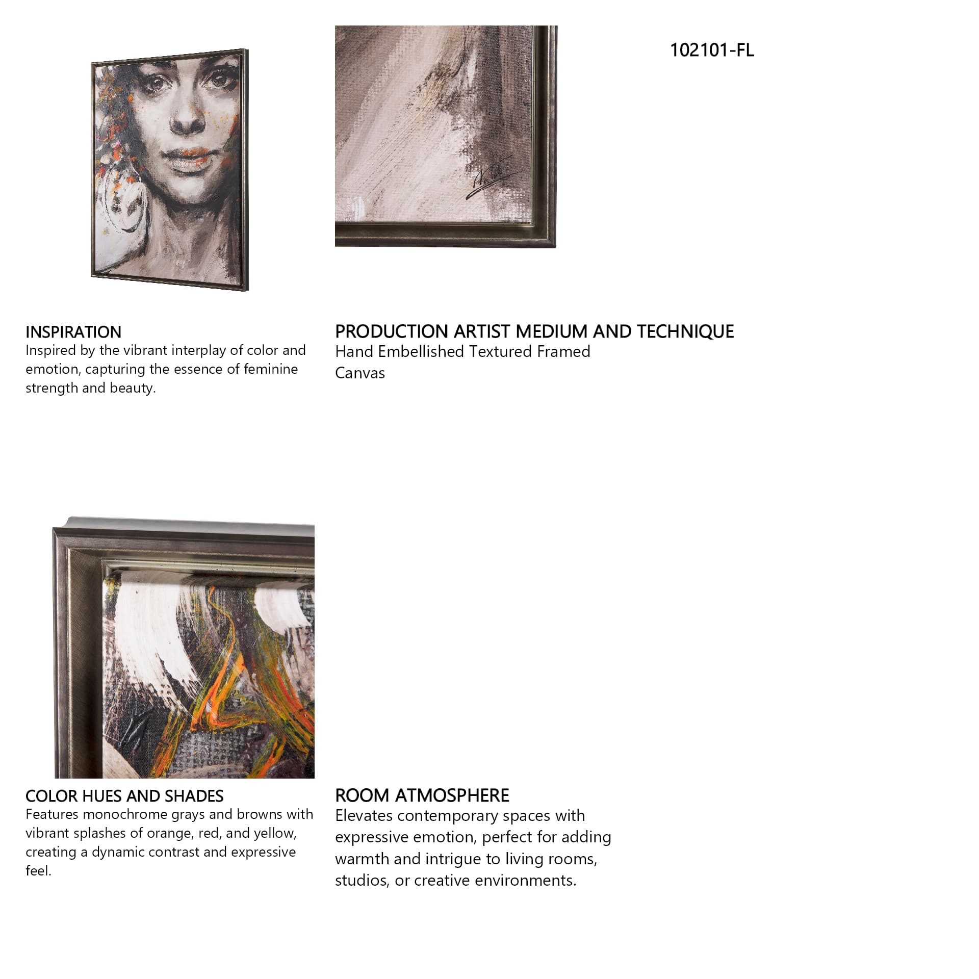 Unity II Woman (FL) by Mercana Studio a Hand Embellished Textured Framed Canvas — in a styled room