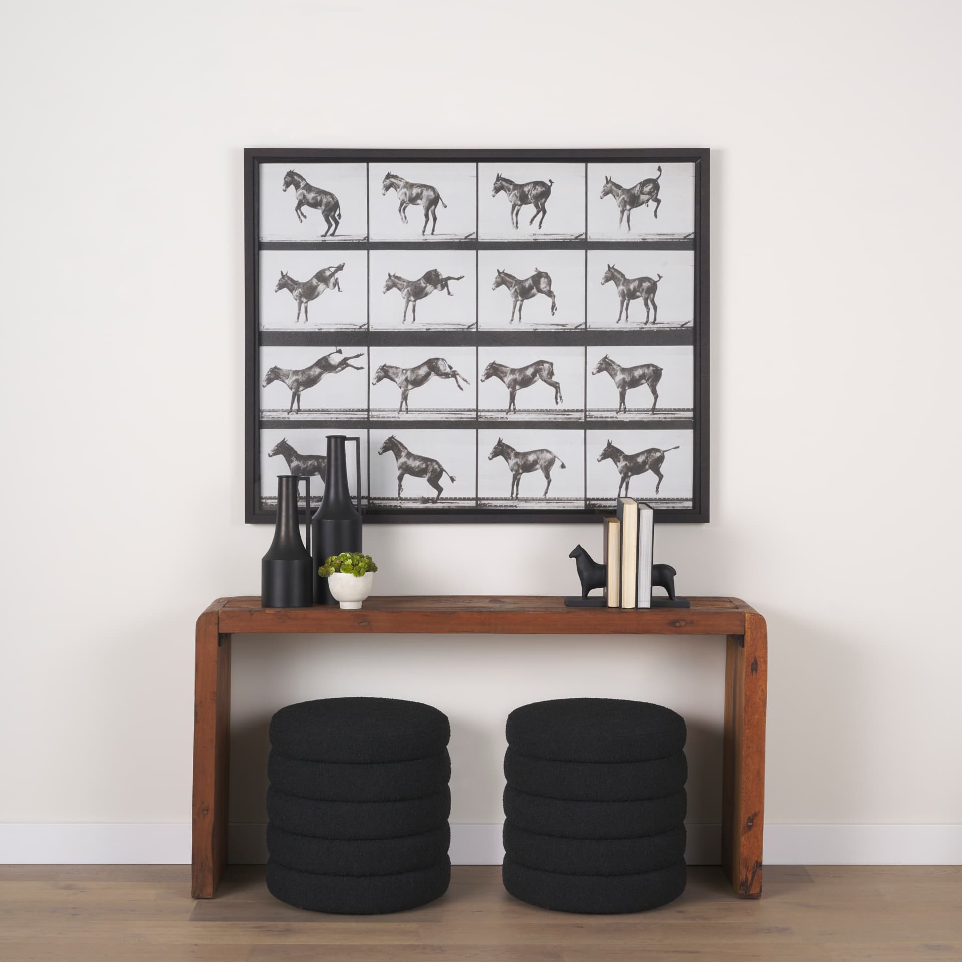 Bucking and Kicking by Eadweard Muybridge Hand Embellished Framed Art Print Matted under Glass — in a styled room