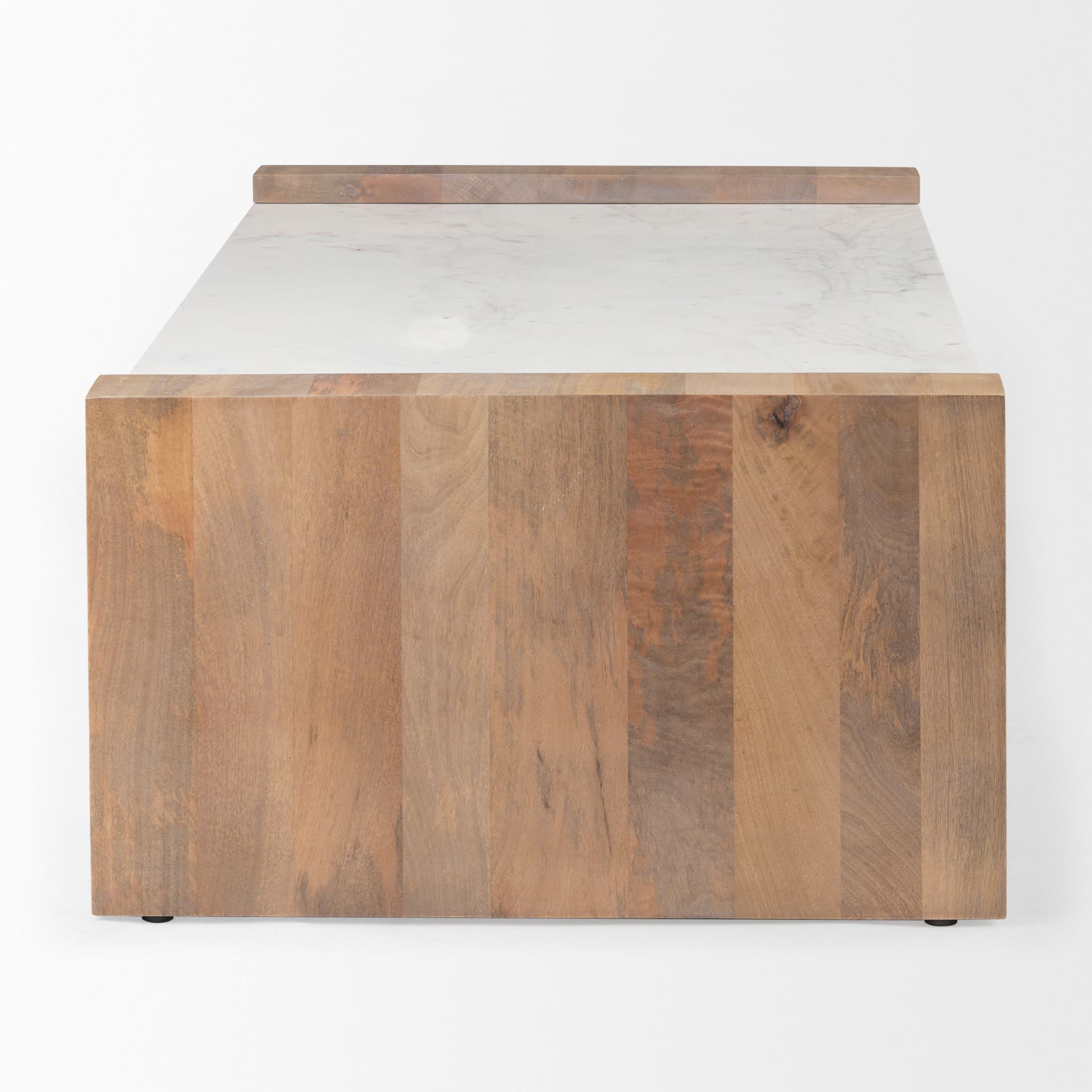 Athens 48.0L x 28.0W x 16.0H Light Brown Wood and White Marble Coffee Table — product photograph