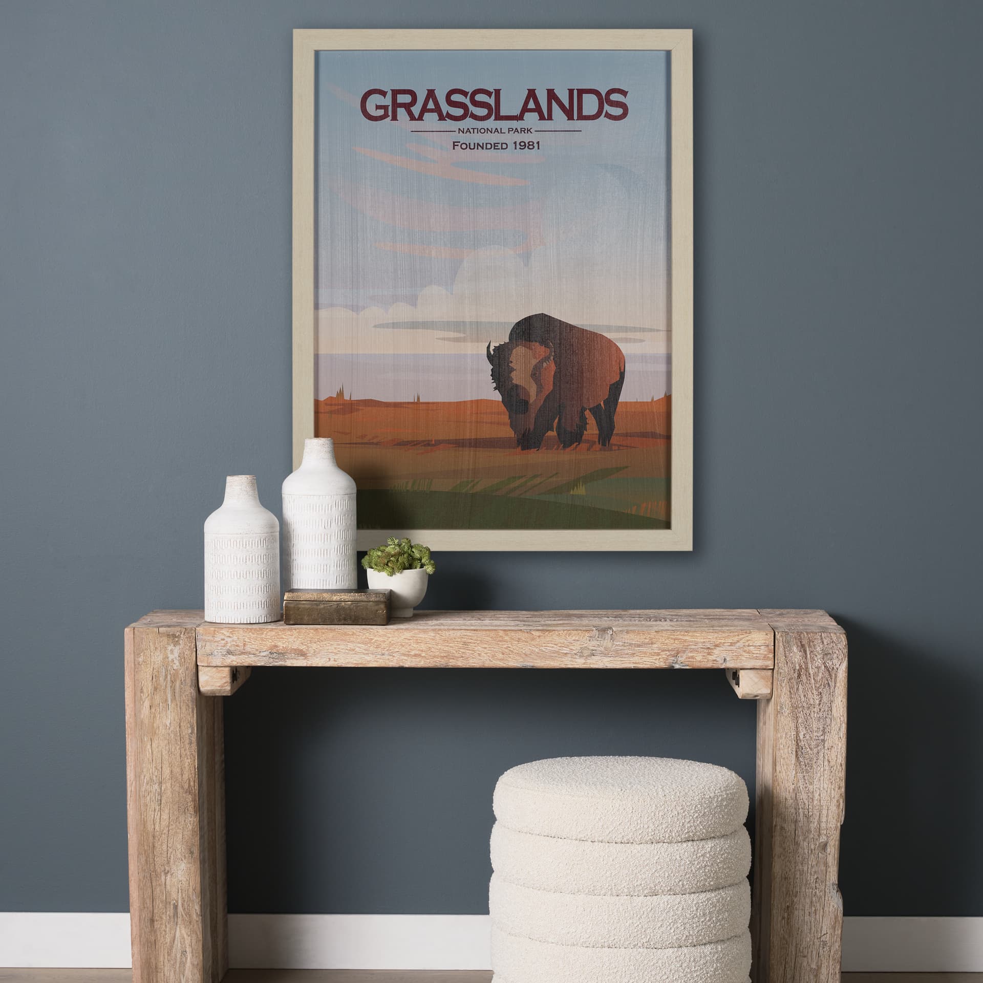 Grasslands GO (L) by Mercana Studio a Hand Embellished Decograph Framed Art Print — in a styled room