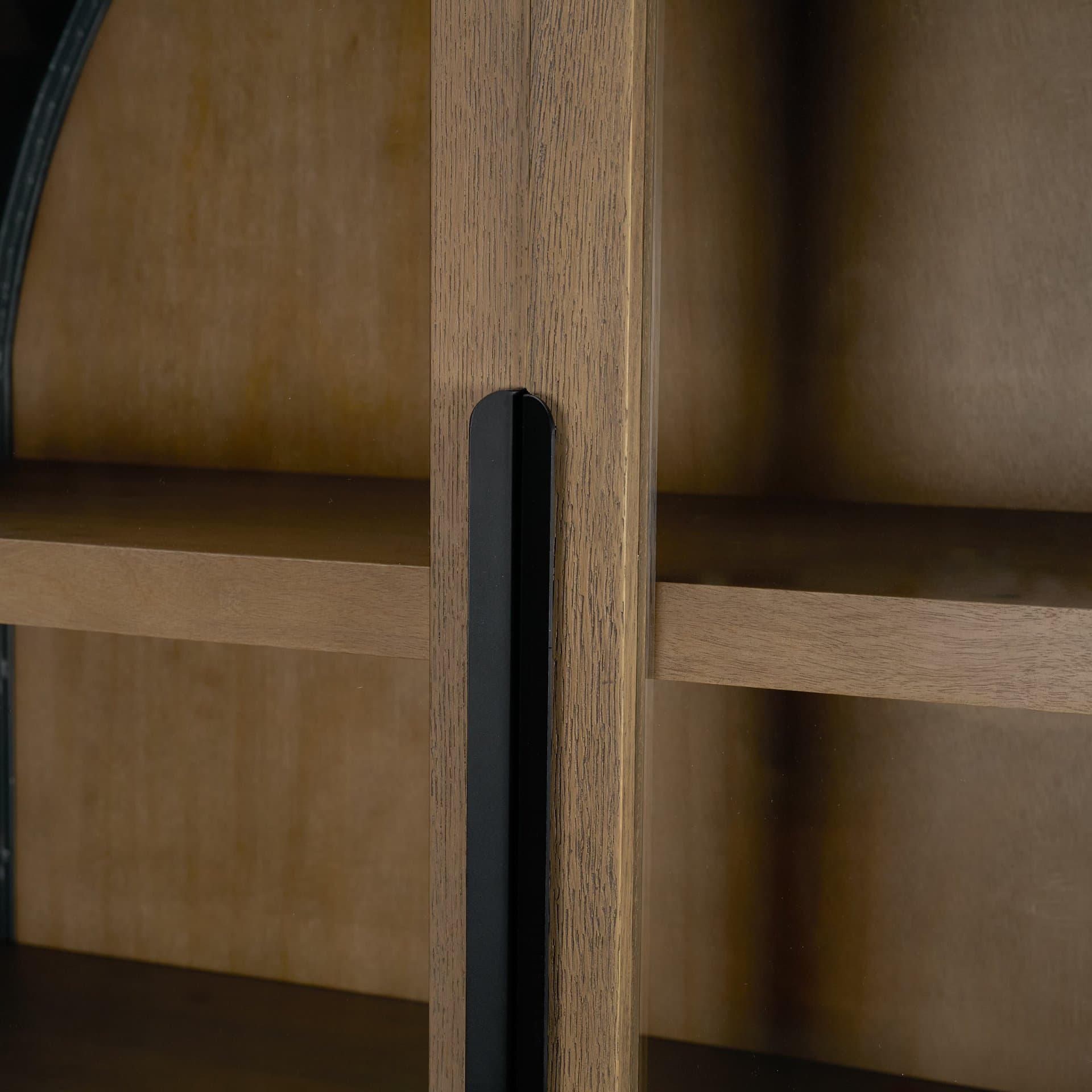 Sloan 47.5W x 80.5H Light Brown W/Black Metal Frame Arched Cabinet — product photograph