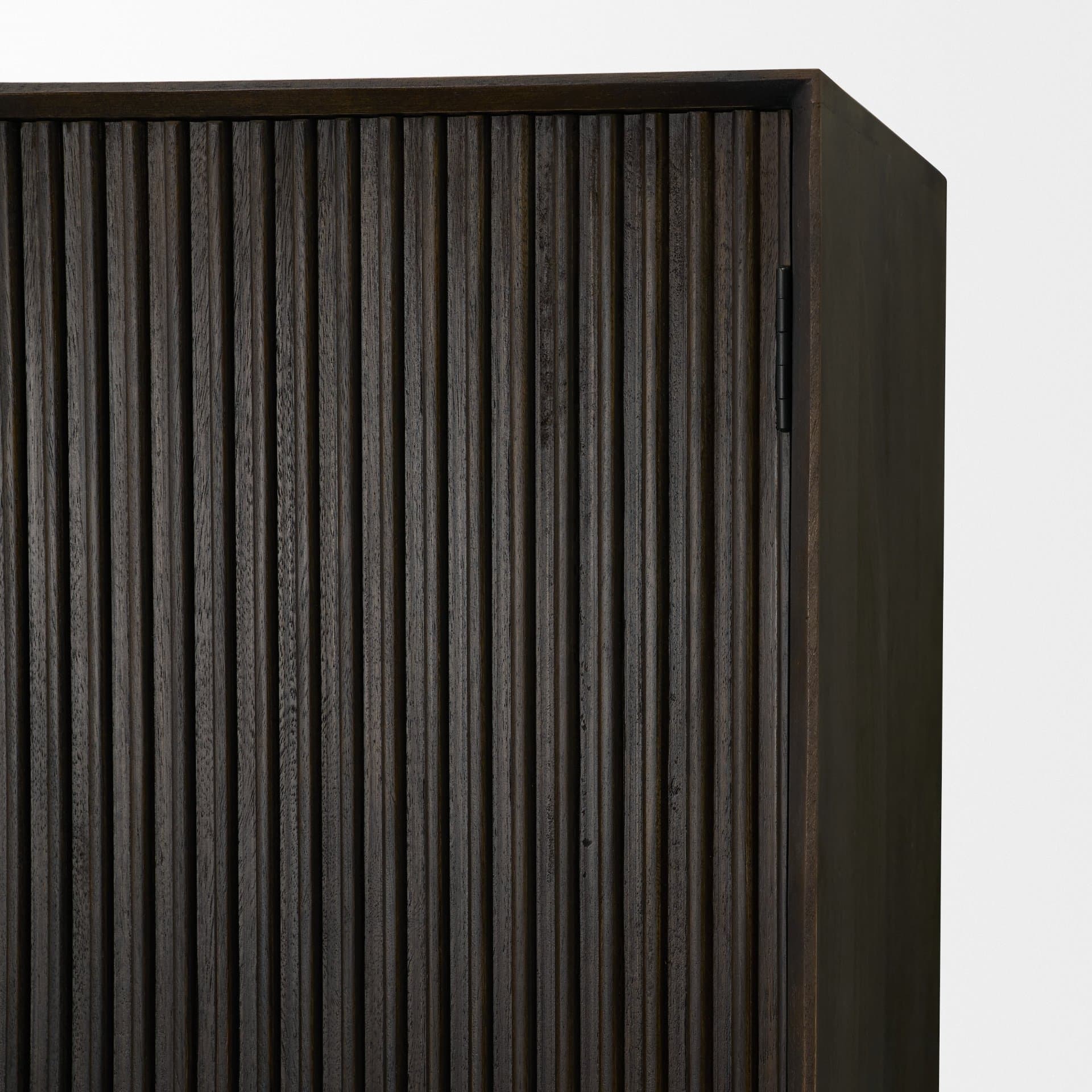 Cinder Distressed Dark Brown Wood Reeded 2-Door Closed Tall Cabinet — product photograph