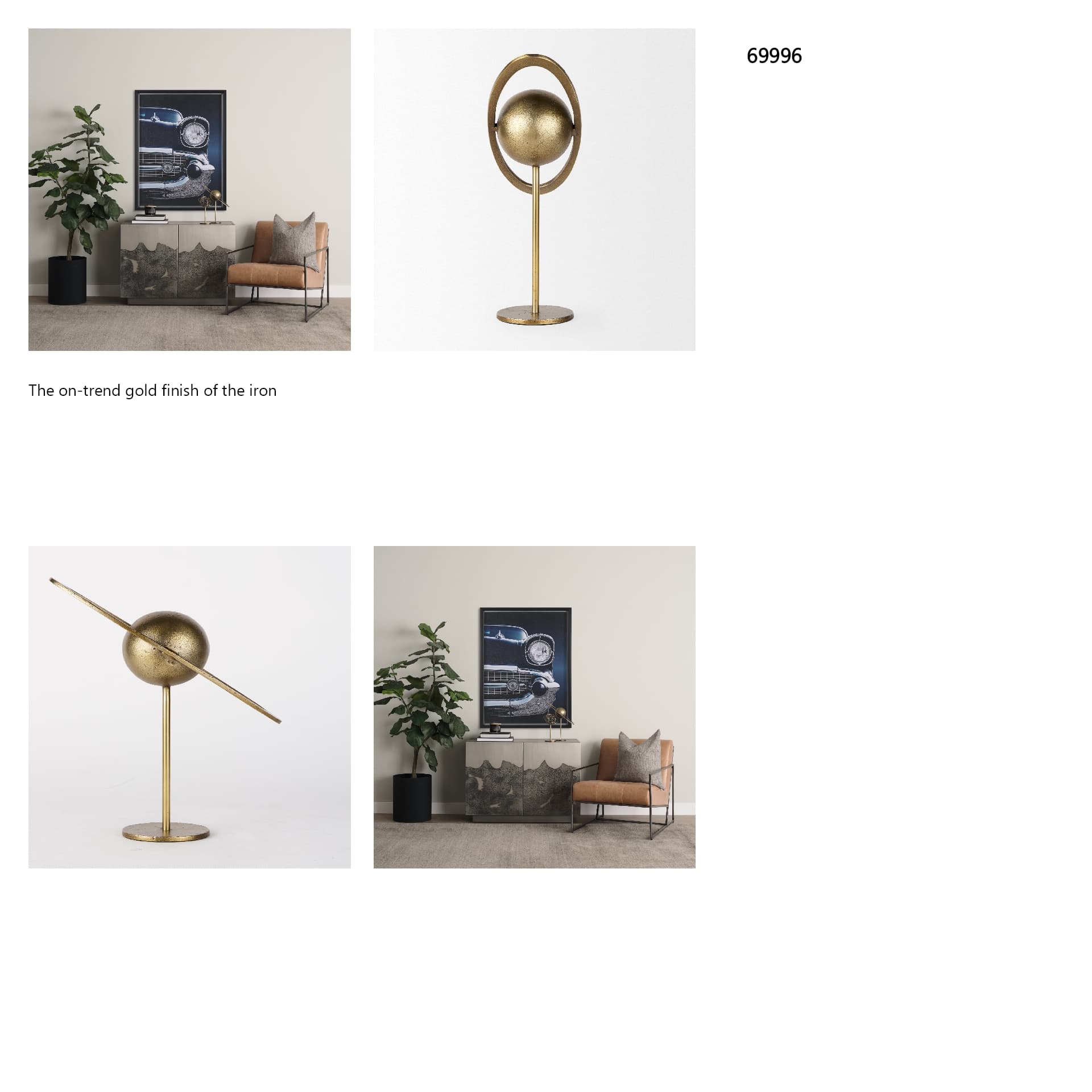 Atlas 15.0L x 7.0W x 16.0H Gold Metal Solar System Ornament — in a styled room