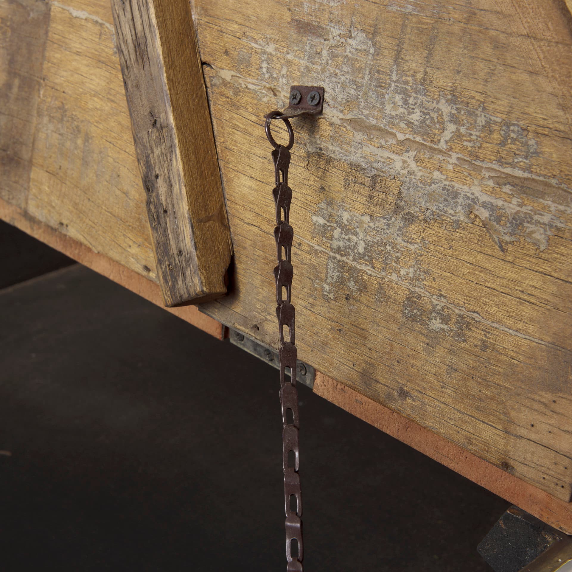 Esagono Octagonal Gold Metal-Clad Reclaimed Wood Coffee Table w/ Storage — product photograph