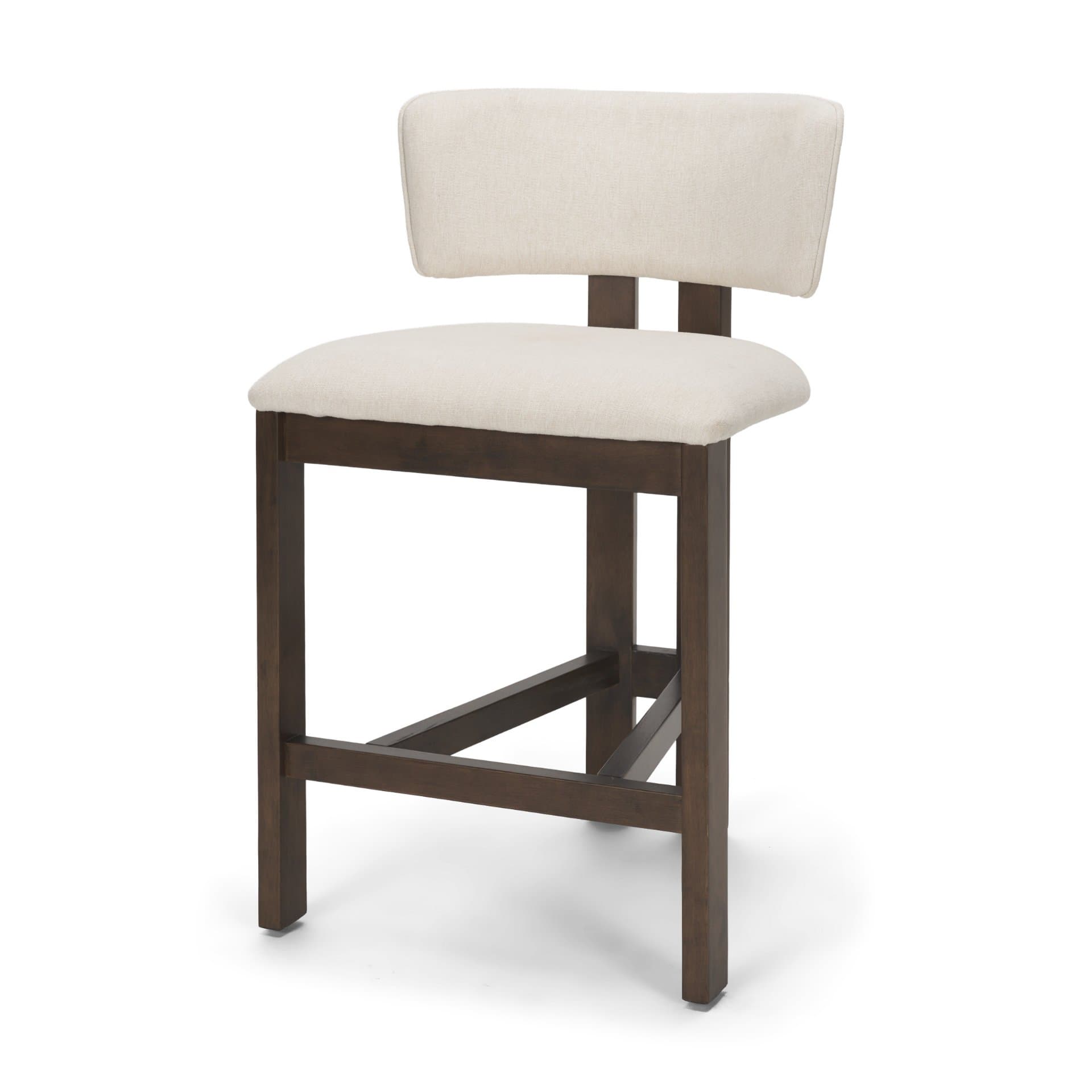 Soho Open Back 35.3in Seat Counter Stool | Cream Fabric w/ Brown Wood — product photograph