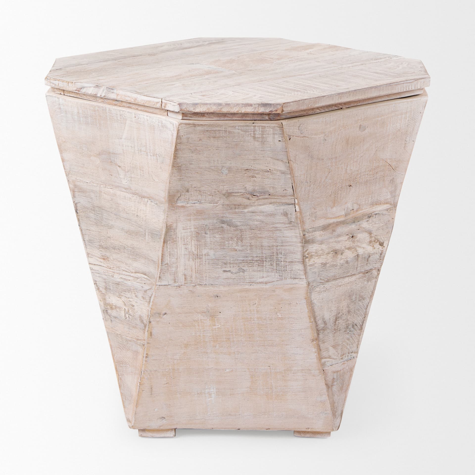 Esagono Octagonal Reclaimed Wood End/Side Table w/ Storage — product photograph