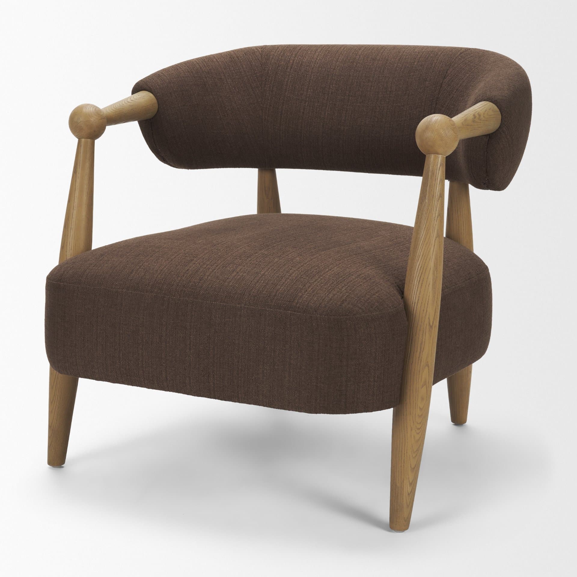 Lewis Mocha Fabric w/ Brown Wood Open Back Accent Chair — product photograph
