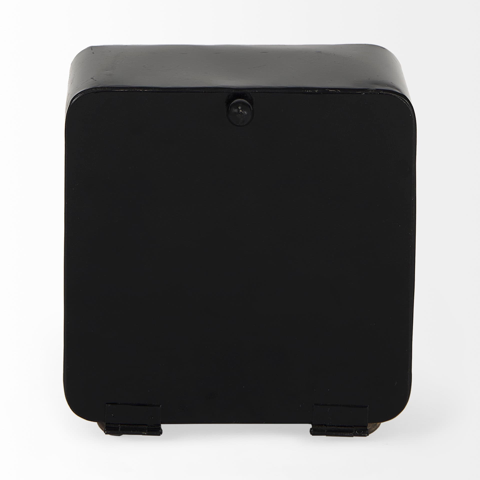 Karl 6.0L x 3.0W x 6.8H Rustic Black Iron Rounded Square Table Clock — product photograph