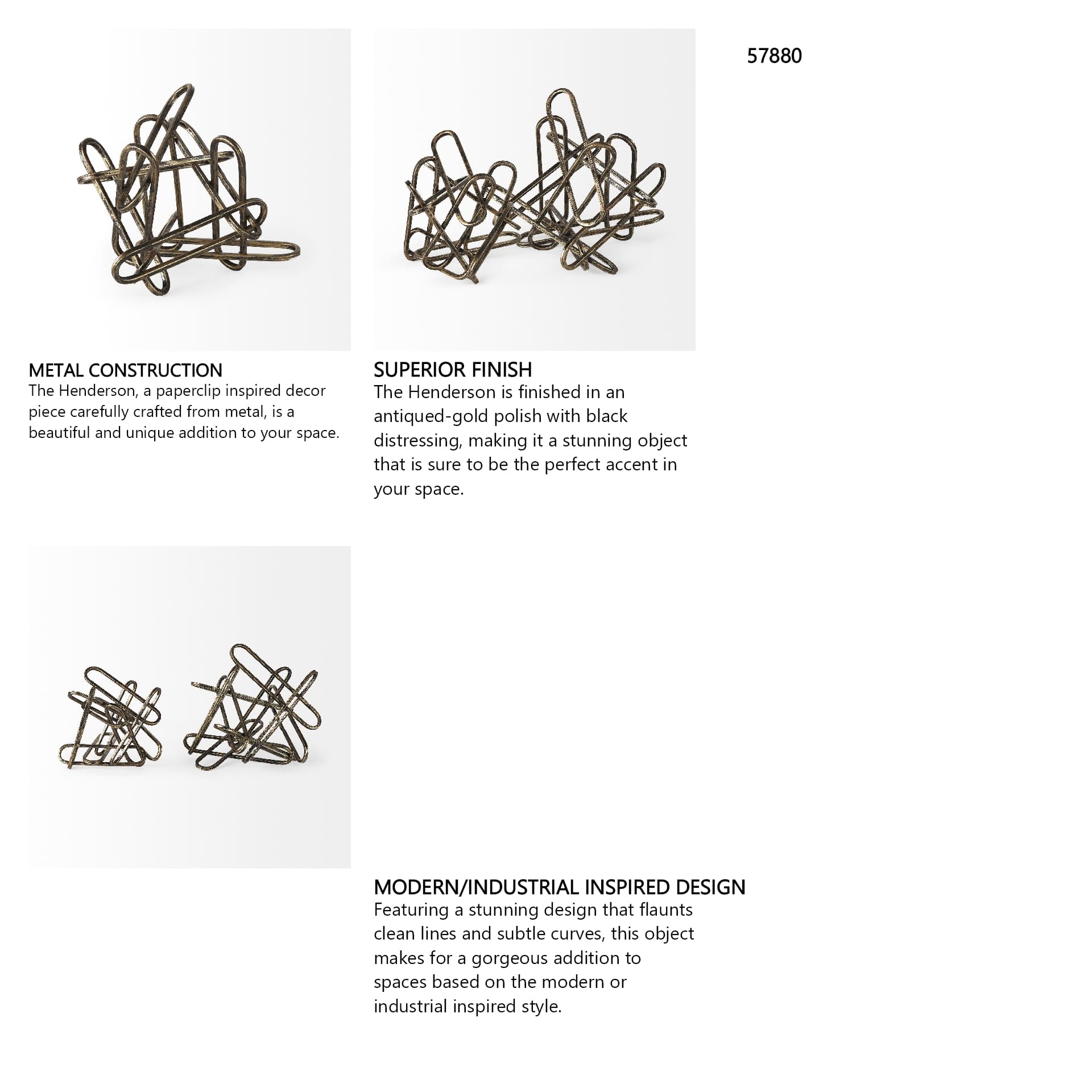 Henderson II 10L x 12W Gold Metal Paperclip Object — in a styled room