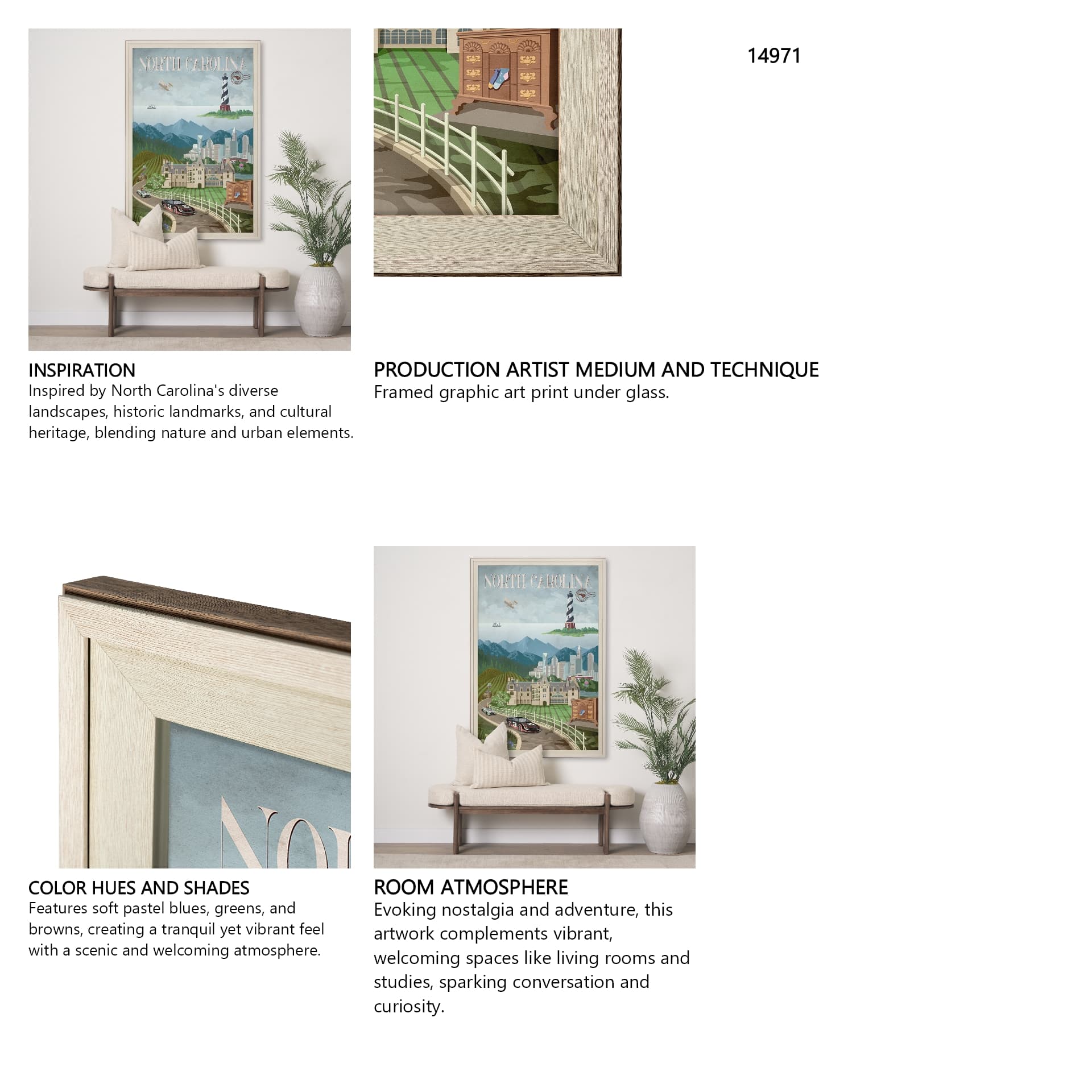 North Carolina by Mercana Studio a Framed Art Print Matted under Glass — in a styled room