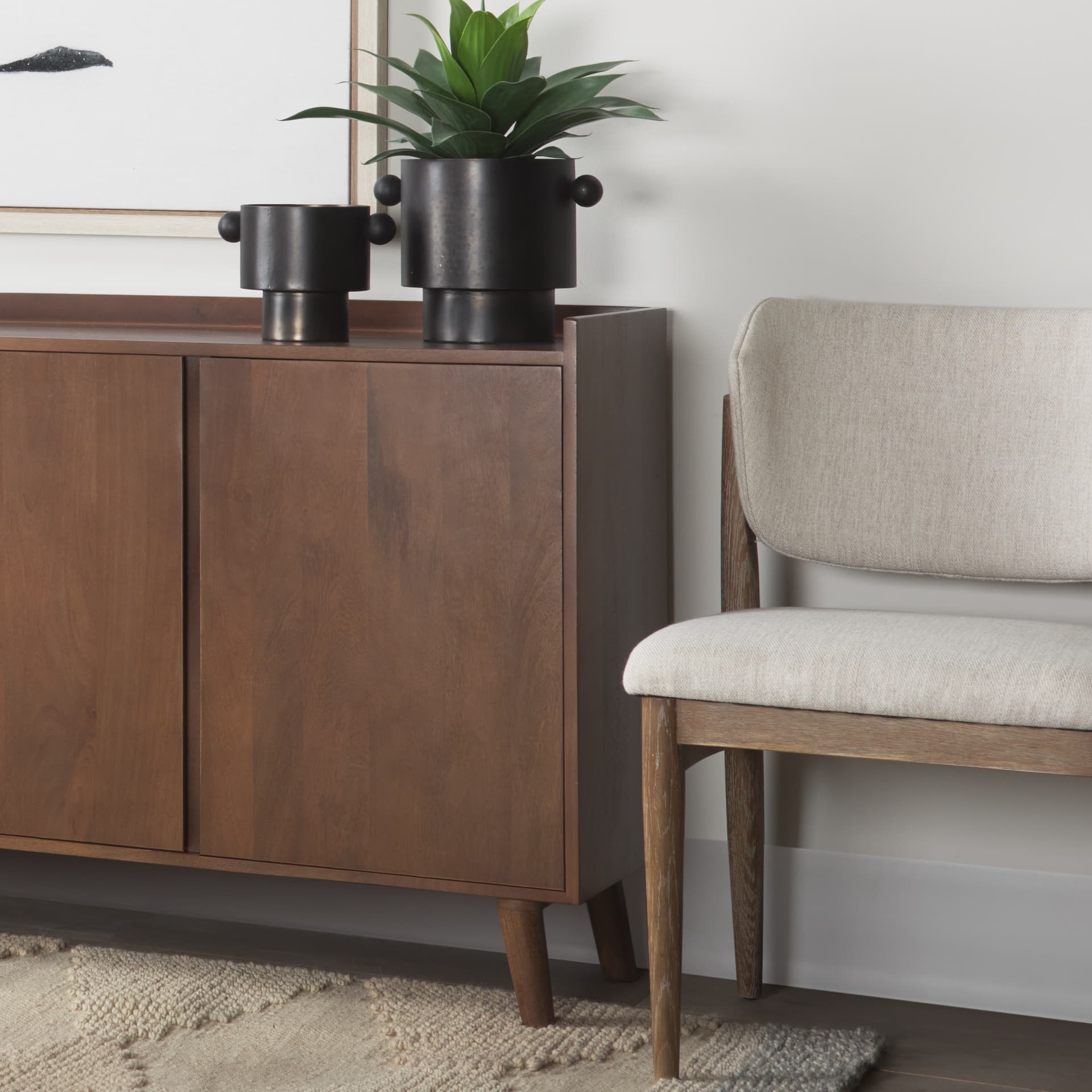 Lillie 36.0L x 16.0W x 32.0H Medium Brown Wood 2 Door Tray Top Accent Cabinet — in a styled room
