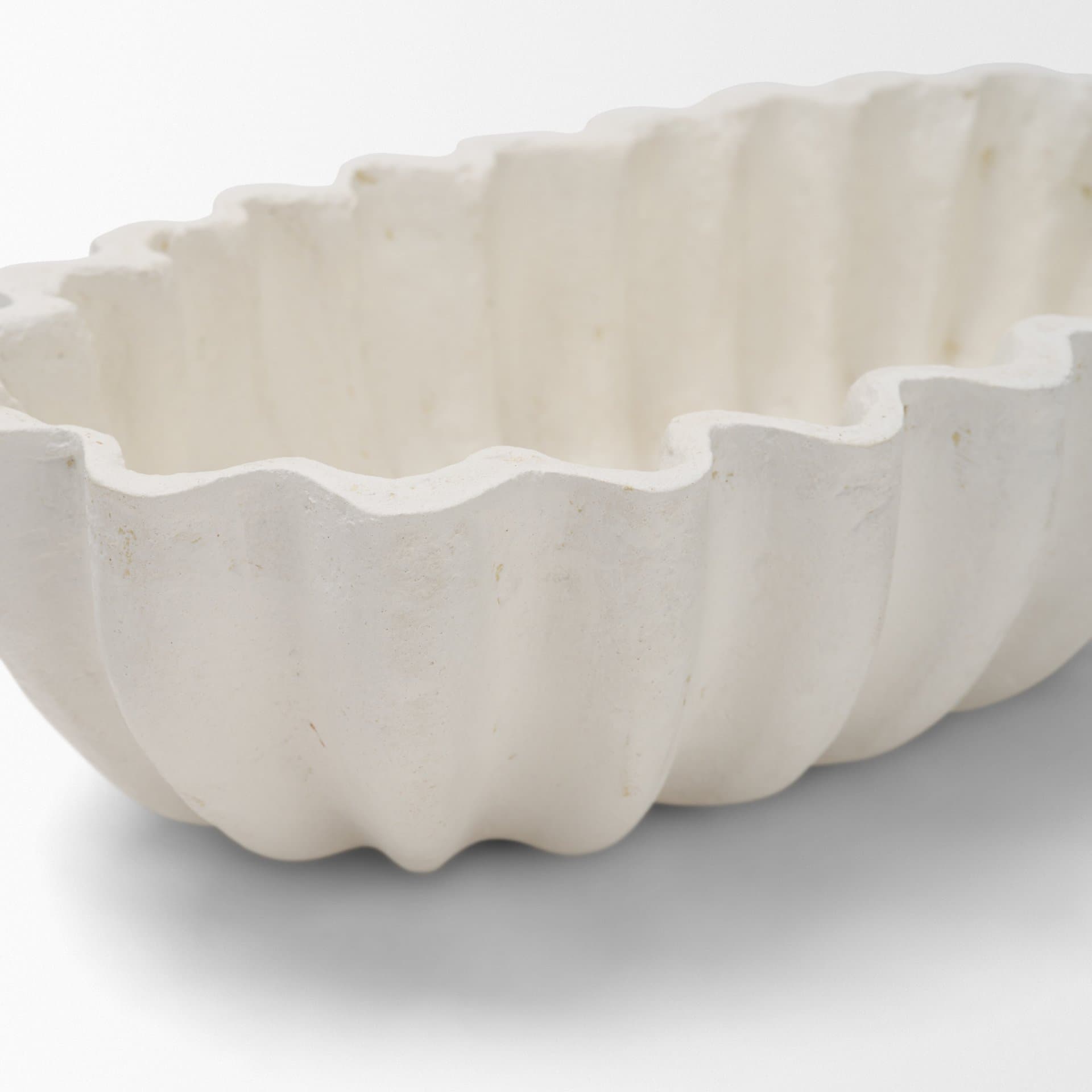 Camelia Fluted White Paper Mache Long Centerpiece Bowl — product photograph